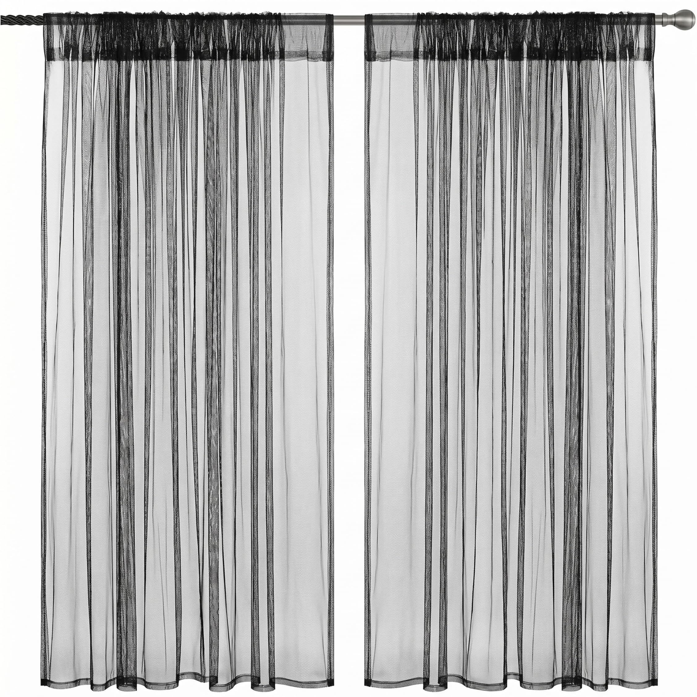 Neptuiby Mesh Curtains, 2Pcs Outdoor Gazebo Mesh Curtains, Insect-blocking Breathable Extra Wide Pergola Drape, Black, 7.55ft X 9.84ft
