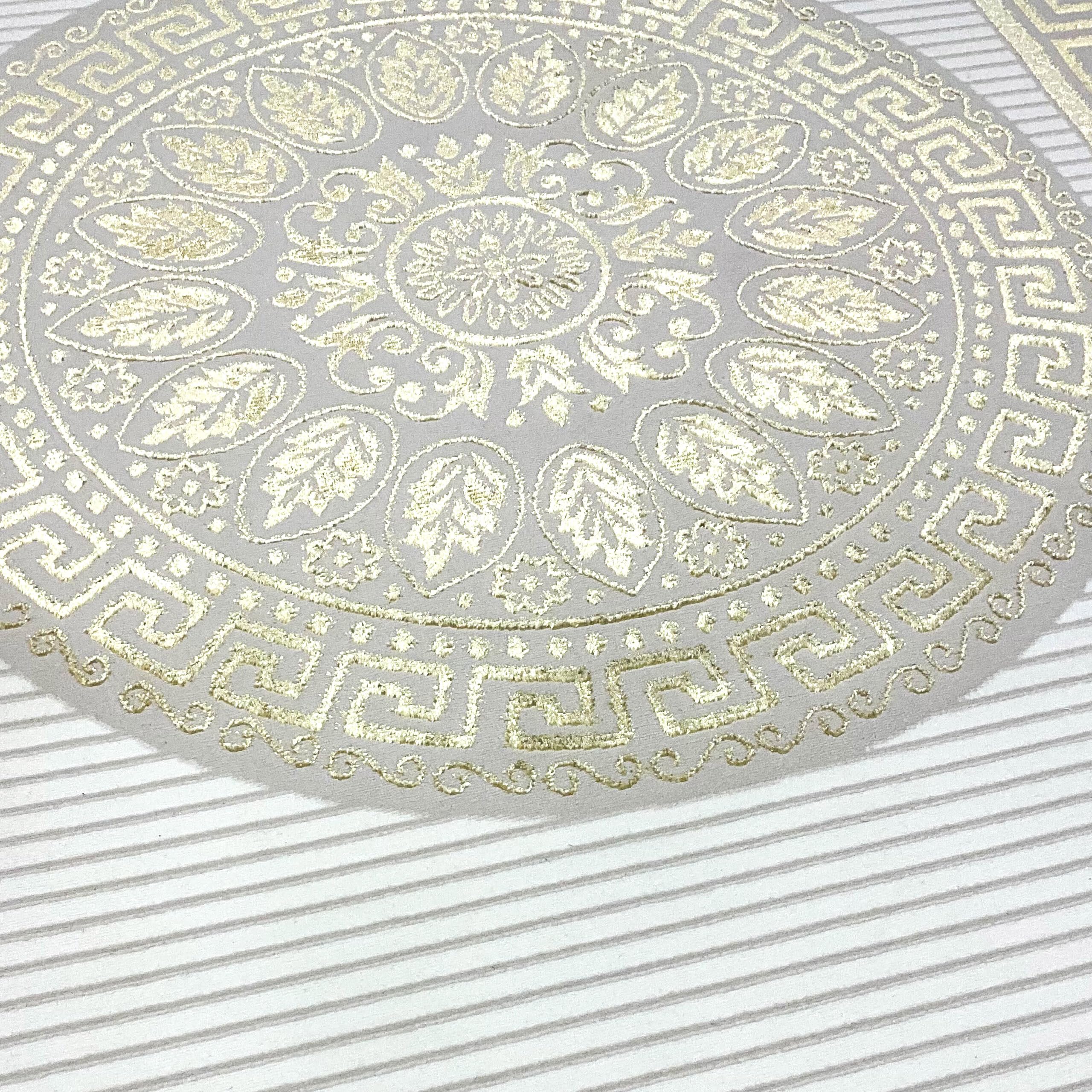 Teppich-Traum Dywan do salonu, sypialni, korytarza, długi bieżnik z krótkim włosiem, orientalny, elegancki ornament, efekt połysku, meander, kremowy, złoty, 100 x 300 cm