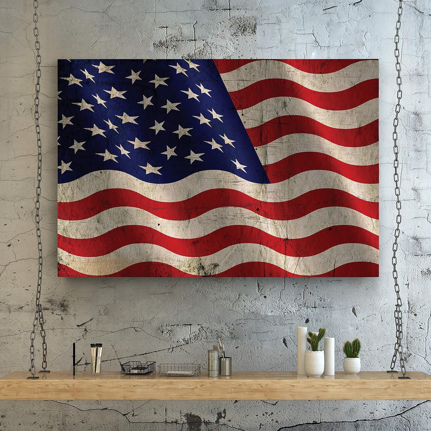 Renditions Gallery Wall Décor Canvas, Military Family, Veteran, Marines, Army, American Flag Waving, 12X18