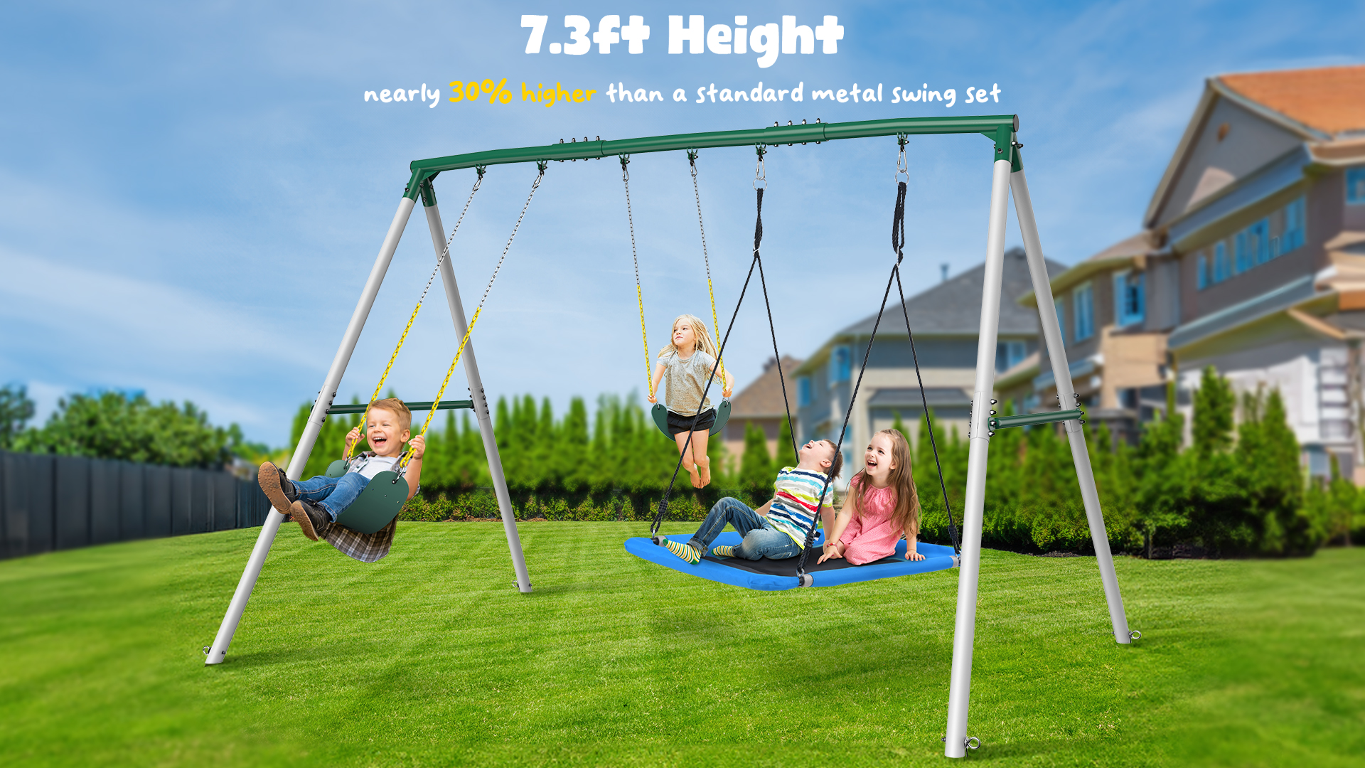 Amazon.com: Hapfan 7.3ft Tall Heavy Duty Swing Set, 3 Swings Metal
