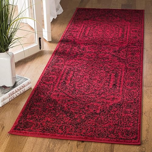 Safavieh - Colección Adirondack, 2 pies 6 pulgada x 22 pies, color rojonegro, ADR108F, Medallón Oriental, alfombra de área para sala, habitación, disponible en Yaxa Peru
