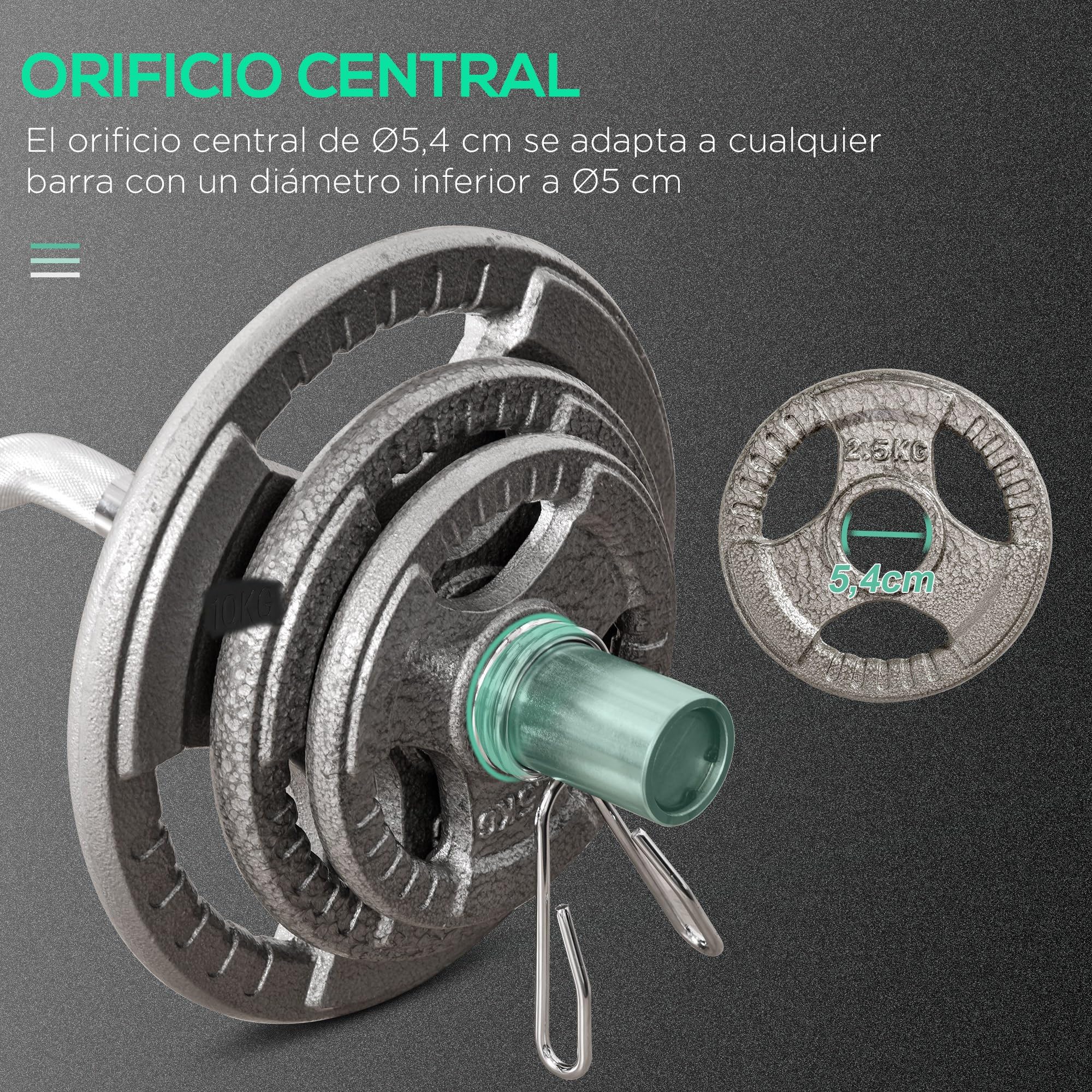 HOMCOM Juego de 6 Discos de Pesas de Acero Olímpicos Total 35 kg Plata | 2x10 kg, 2x5 kg, 2x2,5 kg, Orificio Central de Ø54 mm, Entrenamiento en Casa Gimnasio
