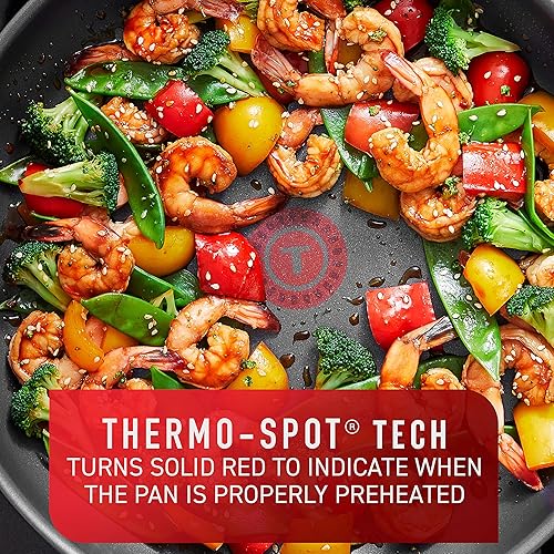 Miniatura 55 de T-fal E93808 Sartén antiadherente profesional, Utensilios de cocina antiadherentes, Sartén de 12.5 pulgadas, Indicador de calor termo-spot, Negro