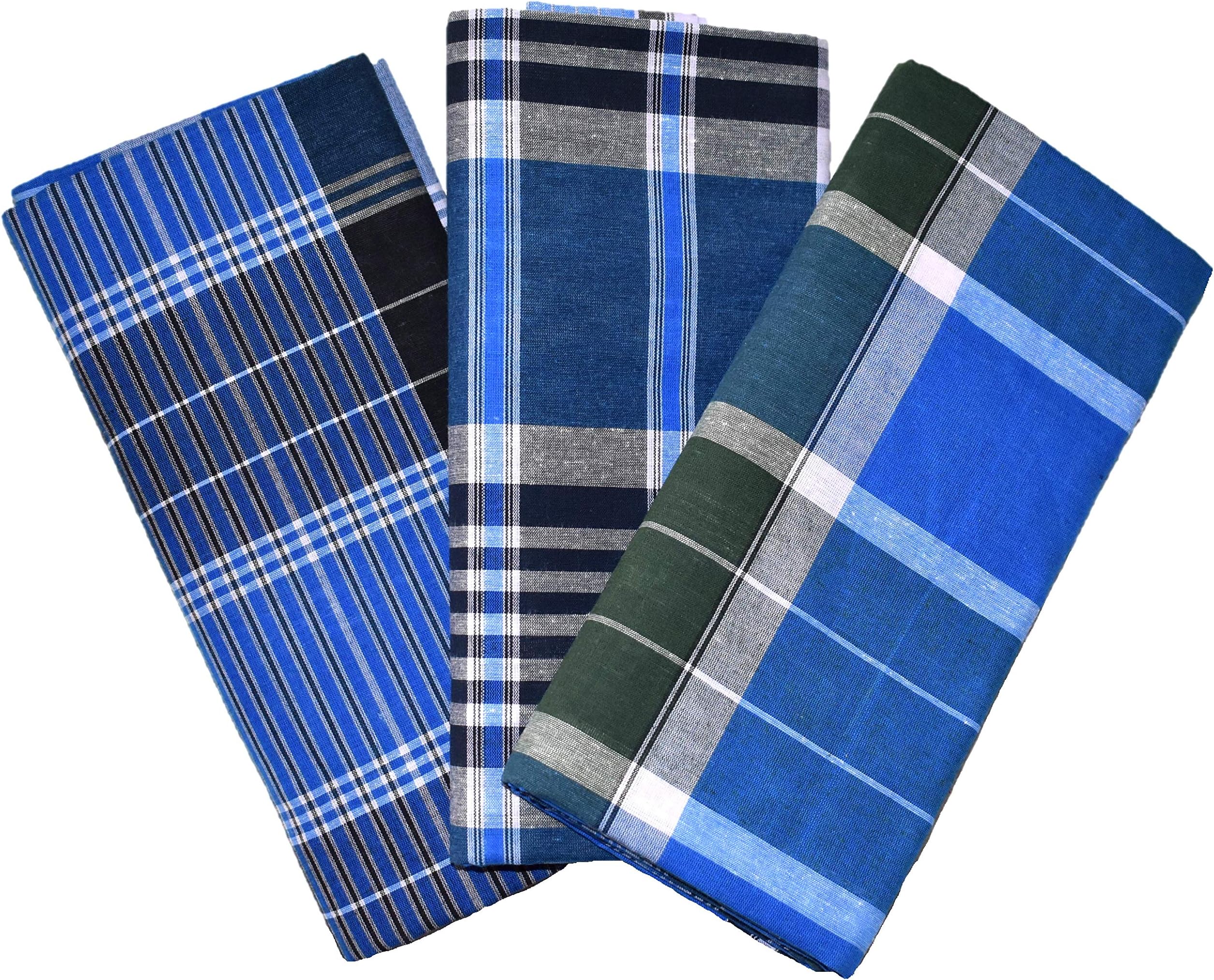 TUNI MANI Checkered Multi-colored Stitched Cotton Lungi / 2.1m (Pack of 3)