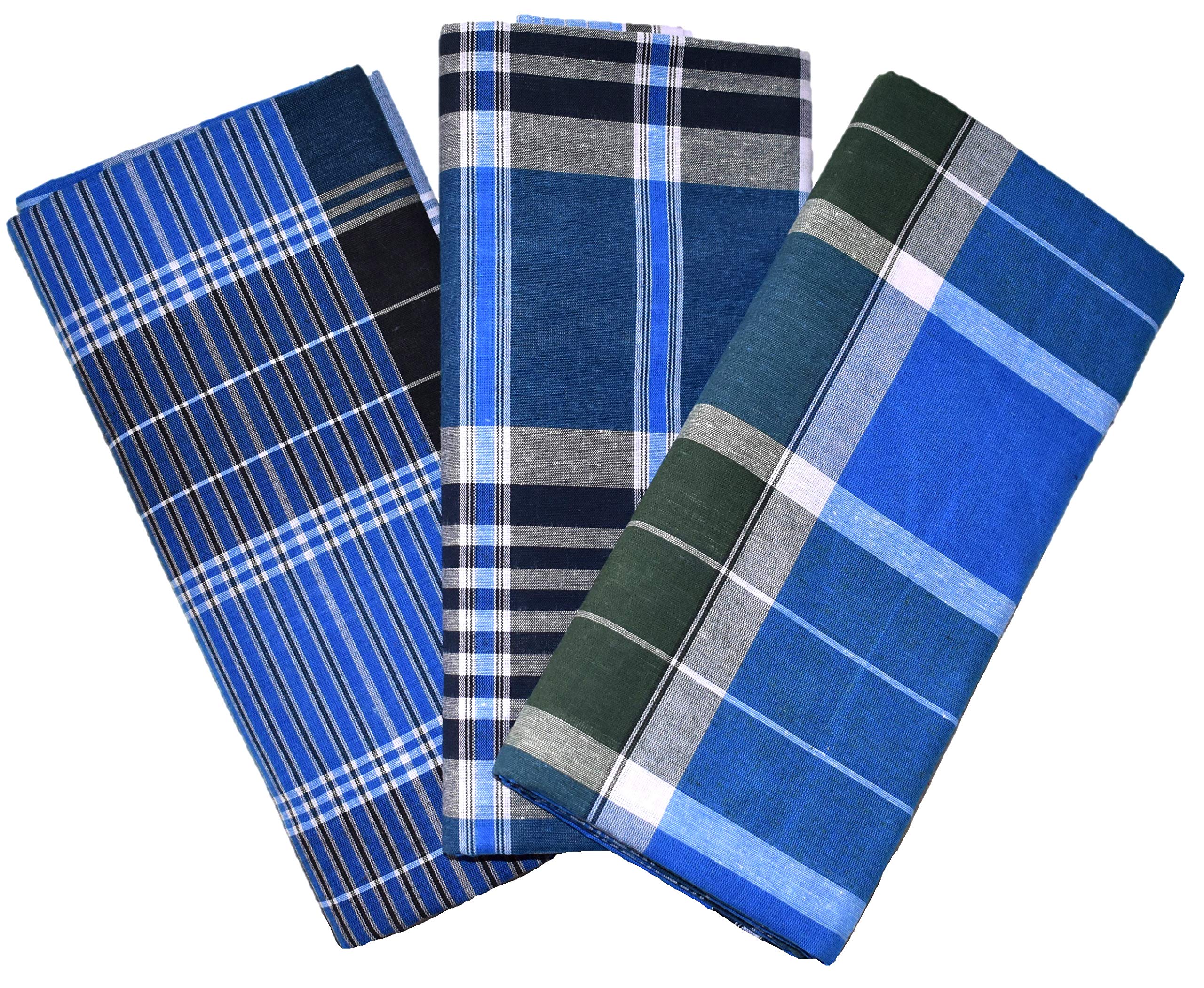 TUNI MANI Checkered Multi-colored Stitched Cotton Lungi / 2.1m (Pack of 3)