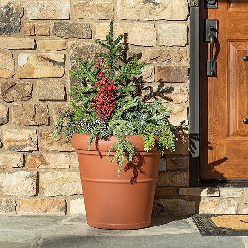 Miniatura 10 de Step2 Claremont - Maceta redonda alta cedro oscuro maceta grande para uso en exteriores e interiores diseño sin mantenimiento maceta ideal para