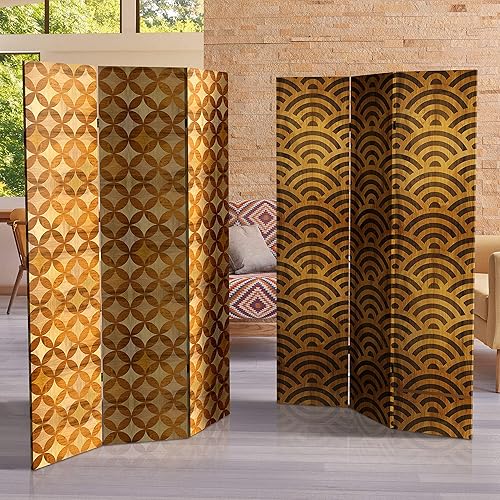Miniatura 6 de Red Lantern Divisor de habitación de lona con patrón de madera japonesa de doble cara de 6 pies de alto, 3 paneles independientes, pantalla de
