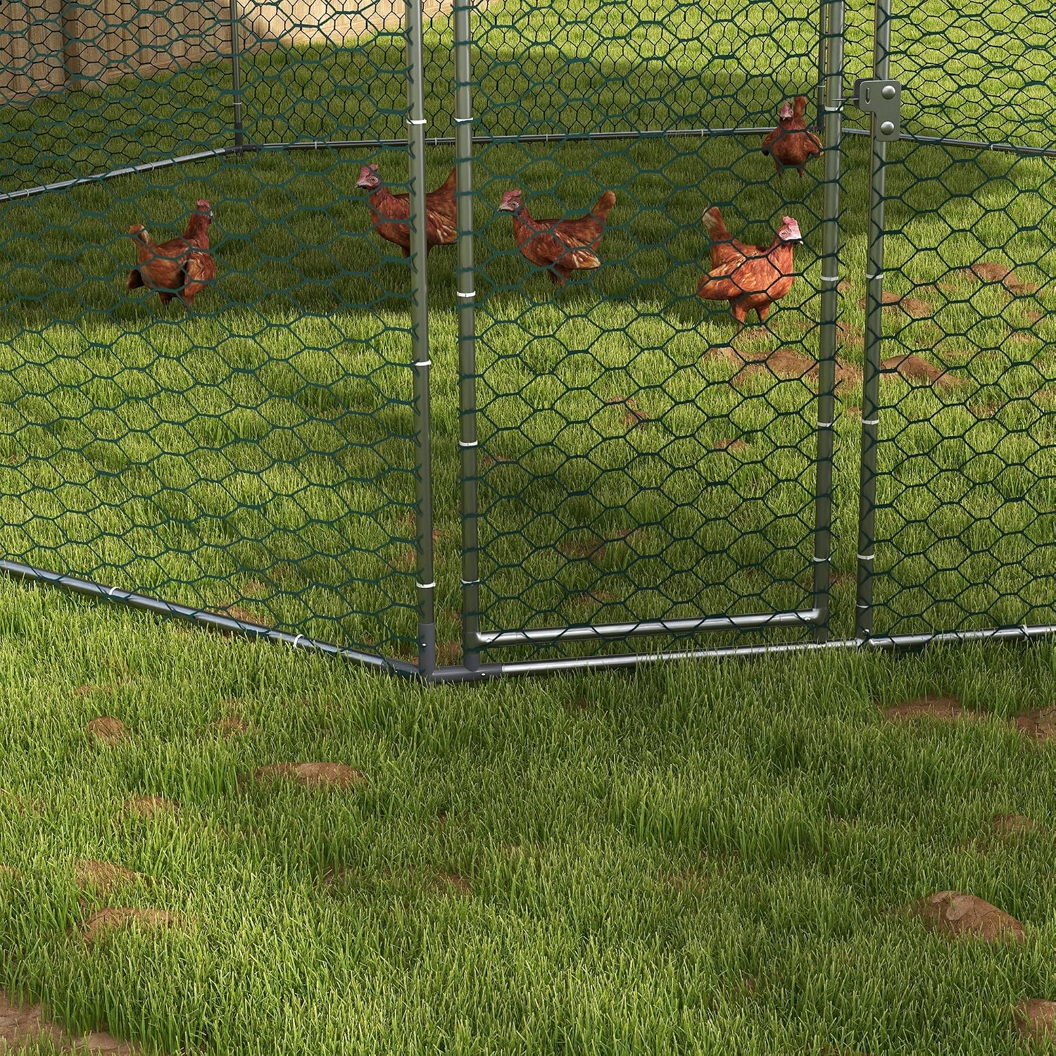 PawHut Large Chicken Coop Metal Chicken Run for Chickens with Waterproof and Anti-UV Cover, Polygon Shaped Walk in Fence Cage Hen House for Outdoor and Yard Farm Use, 1" Dia, 17.1' x 15.7' x 9'