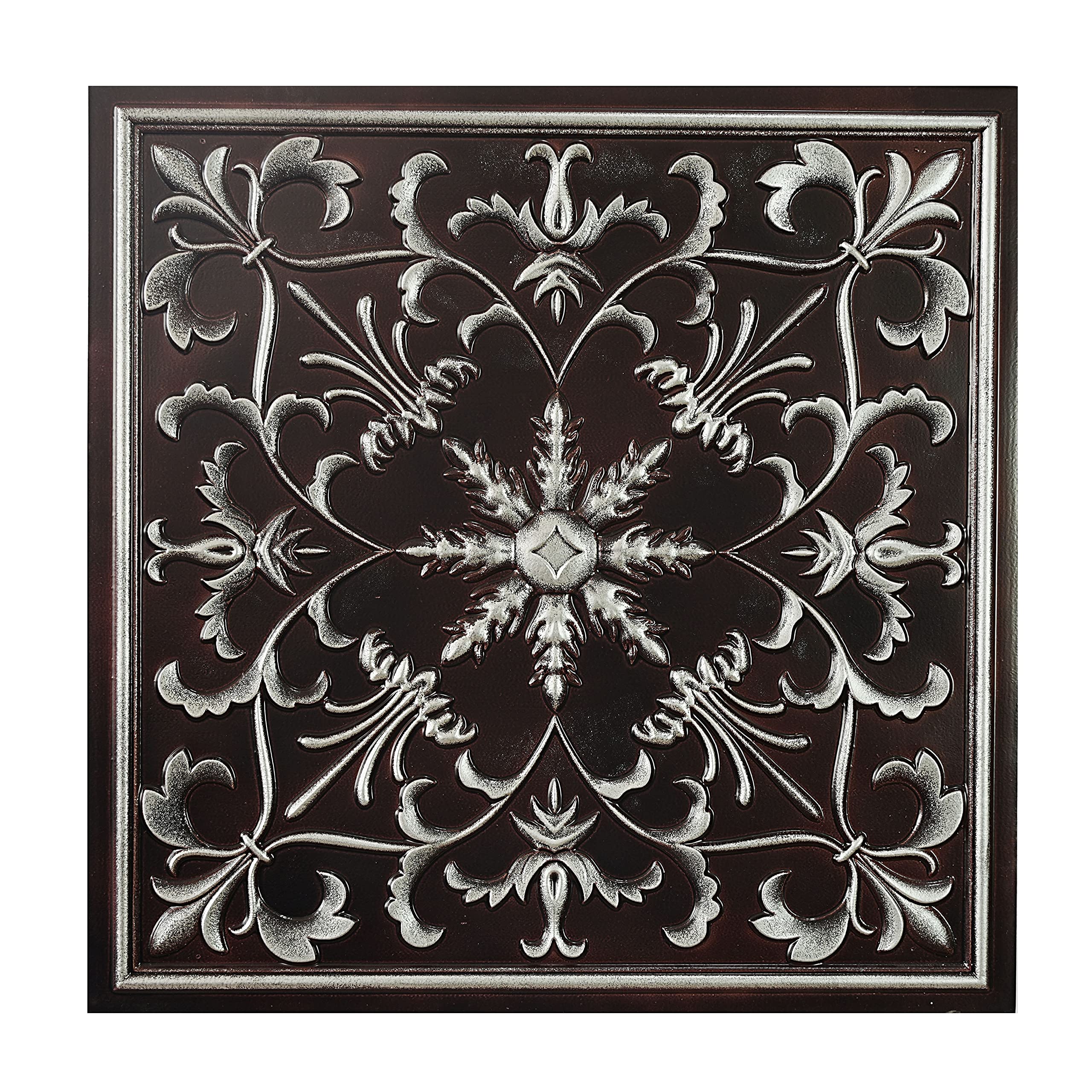 Panel de PVC para decoración de paredes，Decoración de arte con azulejos de techo de hojalata，(PVC de 24"x24")，PL70 Plata tradicional 10piezas