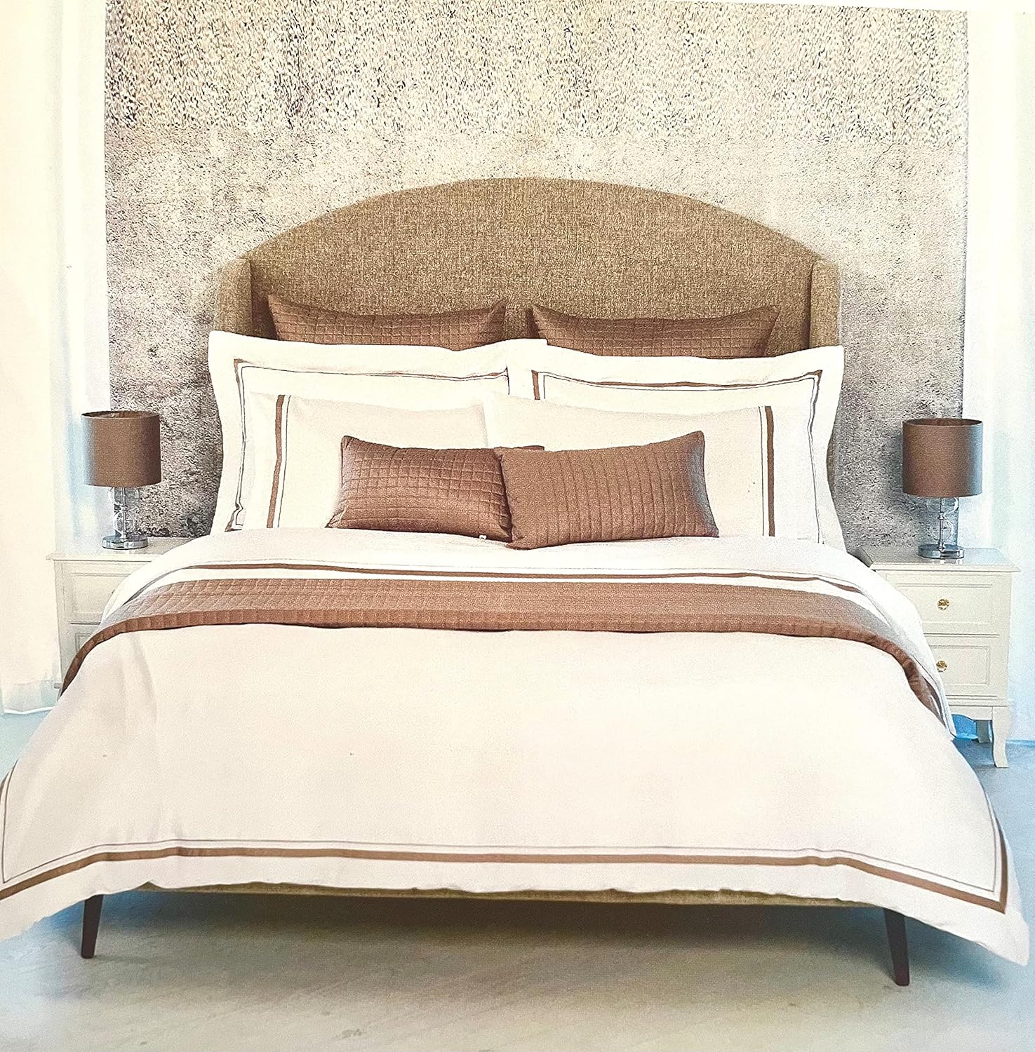 Italy 4pc Sheet Set Solid White with Multiple Patterns 100% Cotton Percale Luxury 200 Thread Count TC (Grey Stripes, King (U.S. Standard))