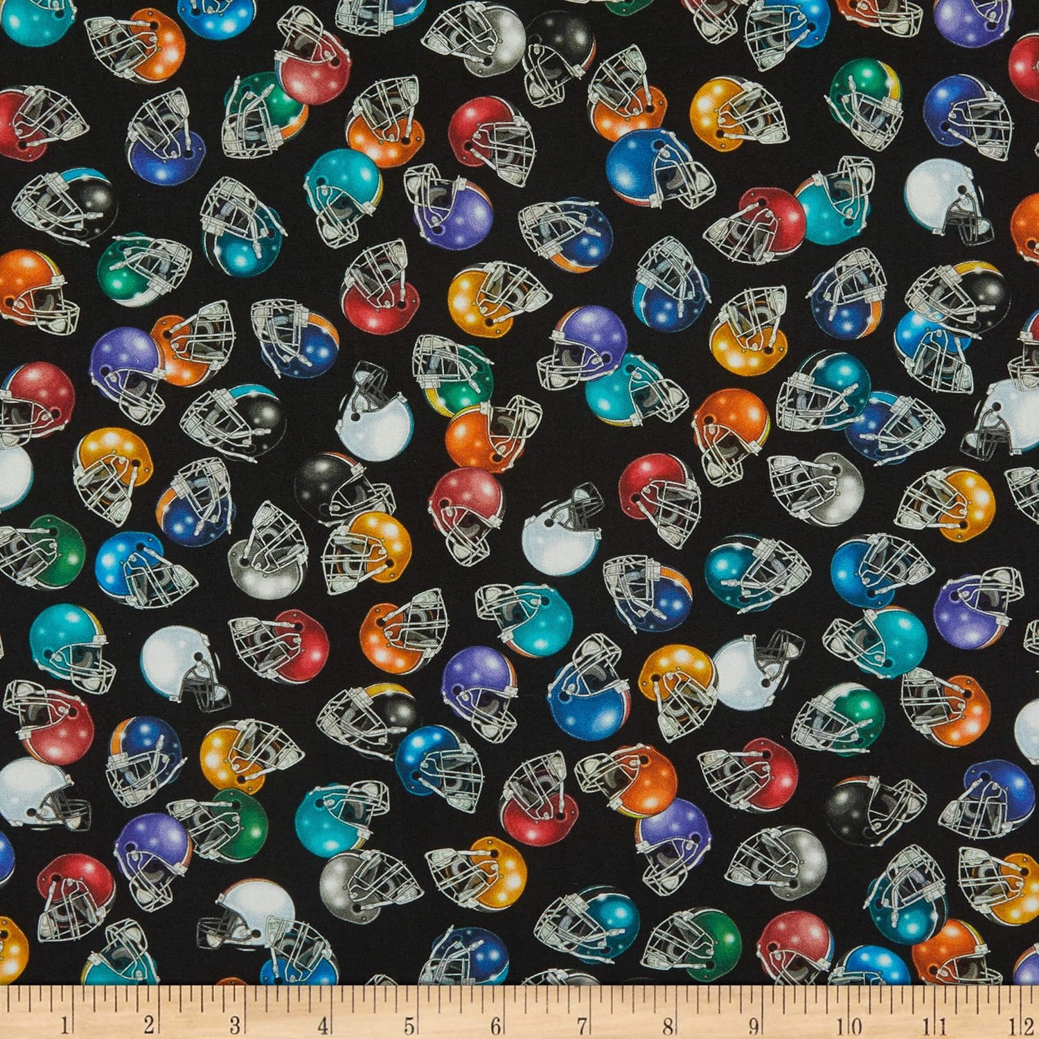 QT Fabrics Football Novelteenies Helmets Black, Quilting Fabric by the Yard