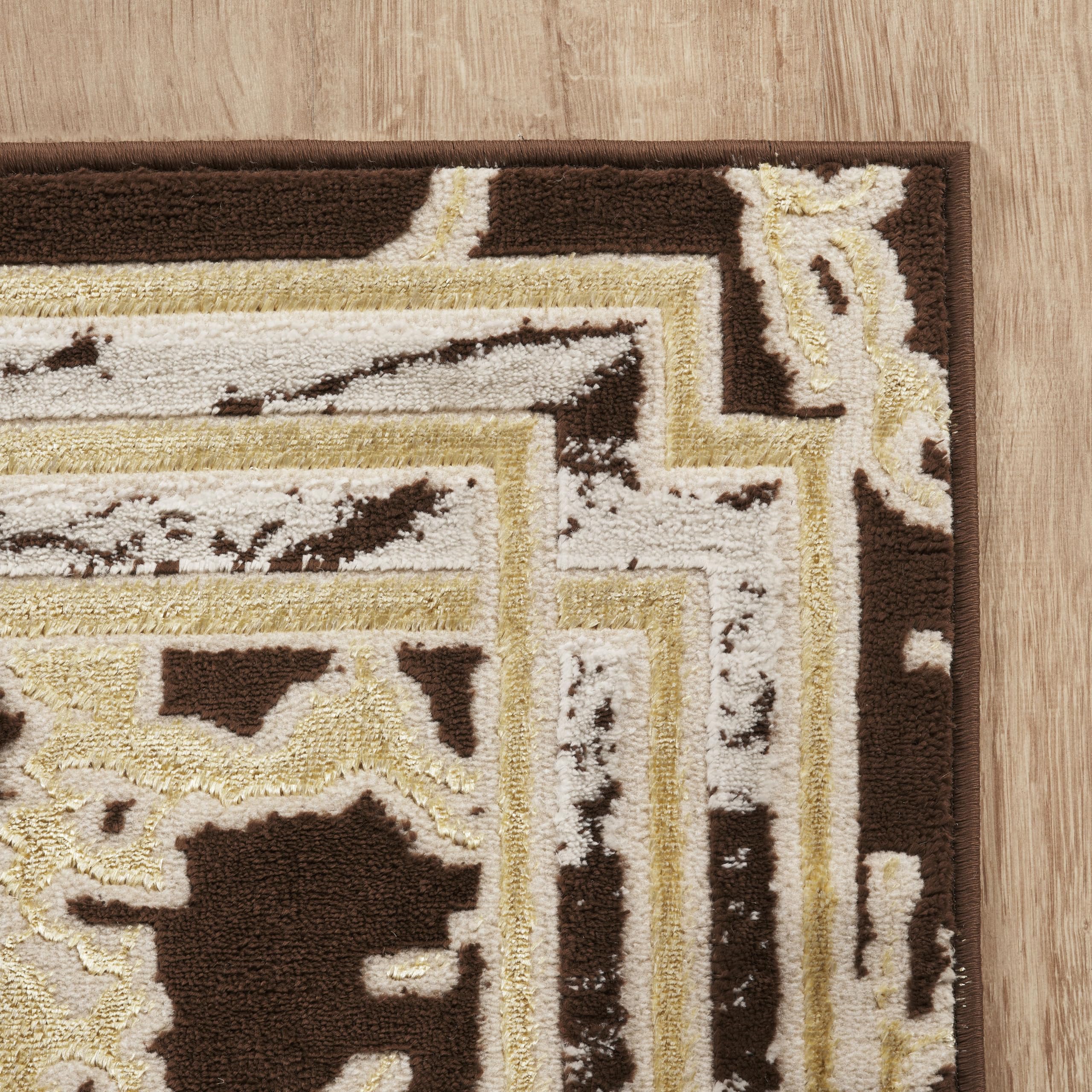 Condition photo showing New/Like New for glory rugs area rugs marble 8x10 brown beige gold border carpet elegant modern abstract rug living room dining bedroom rug