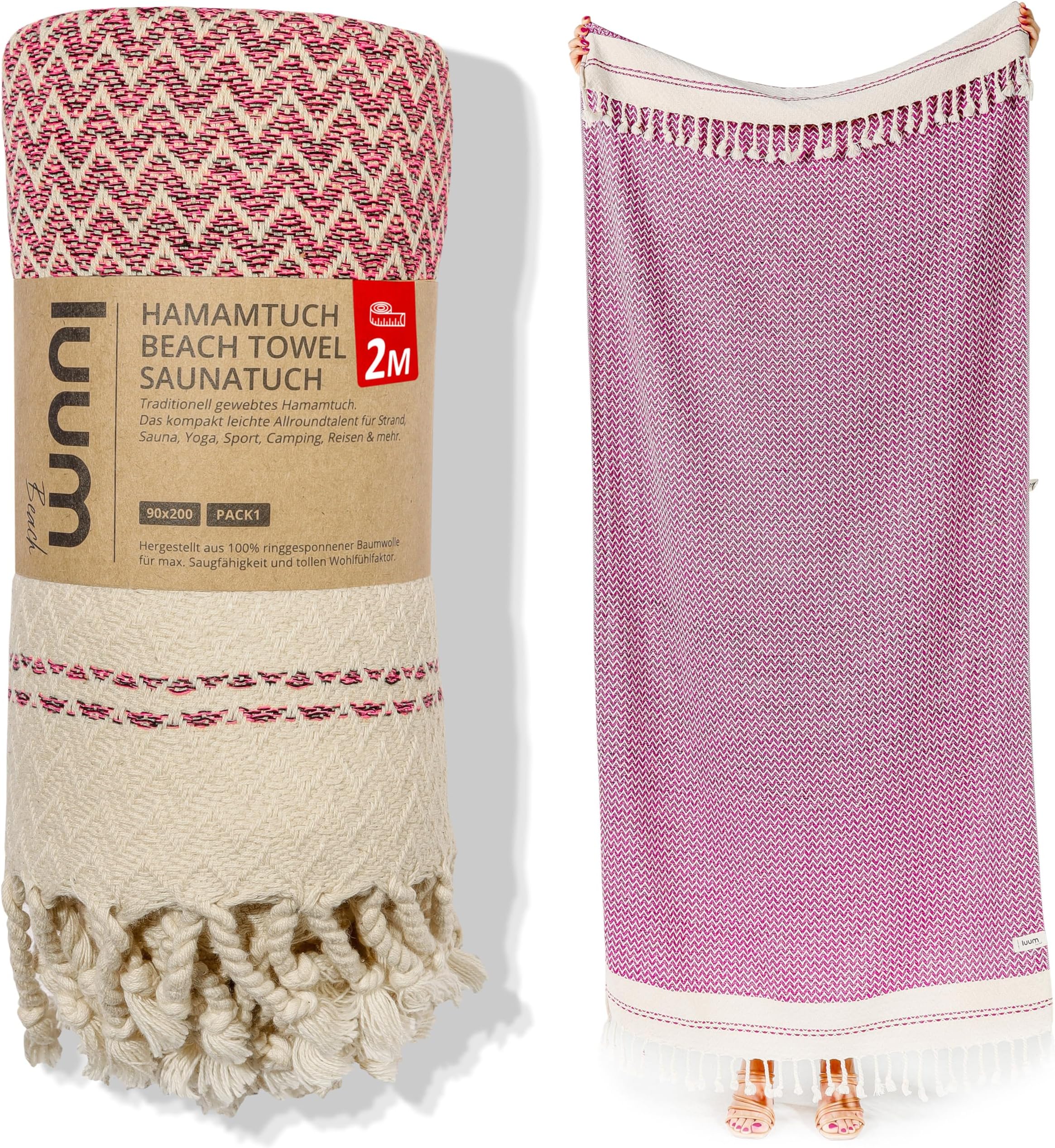 Beach Towel Large 90 x 200 cm Hammam Towel Sauna Towel Bath Towel Yoga Towel Shower Towel Beach Towel Sauna Towel Travel Towel Turkish Towels Women Men 100% Cotton Pink