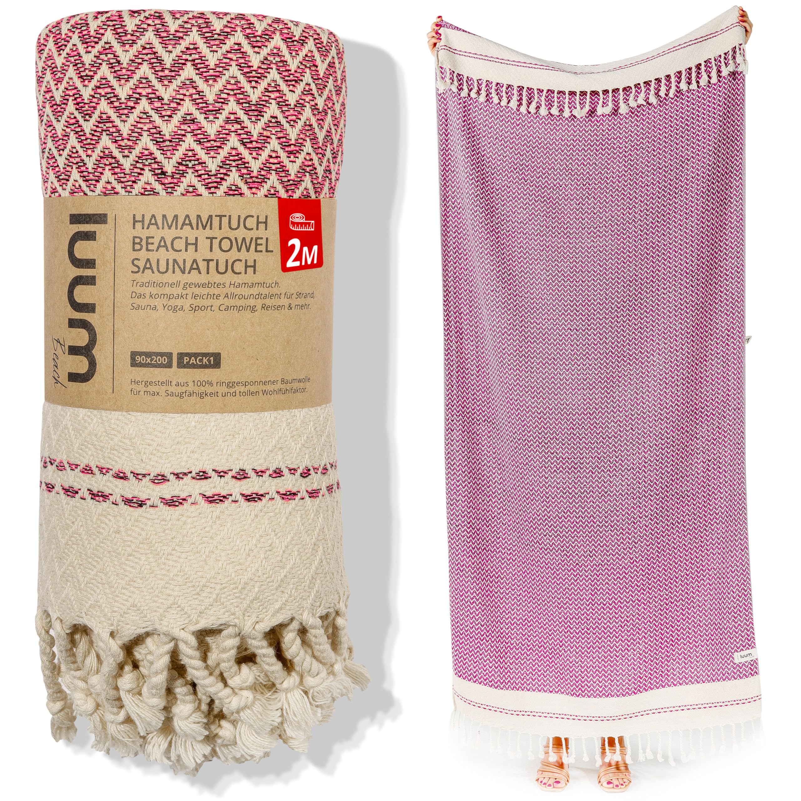 Beach Towel Large 90 x 200 cm Hammam Towel Sauna Towel Bath Towel Yoga Towel Shower Towel Beach Towel Sauna Towel Travel Towel Turkish Towels Women Men 100% Cotton Pink