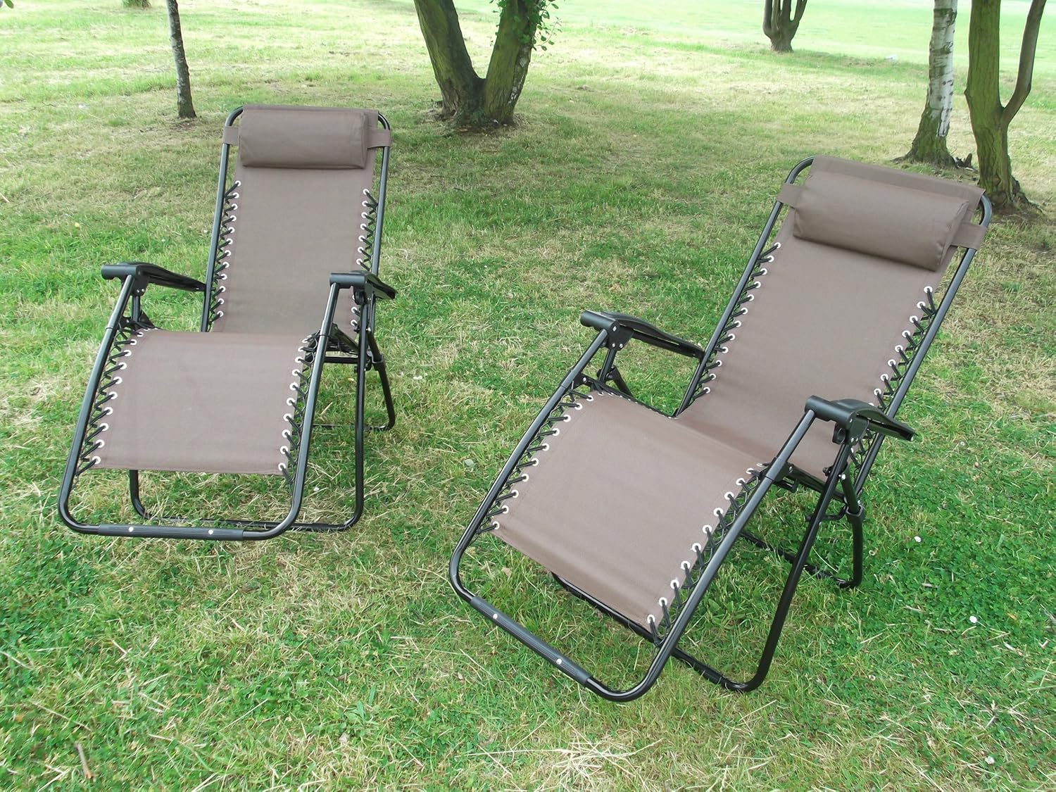 SET OF 2 Brown Multi Position Garden Lounger Relaxer Chair
