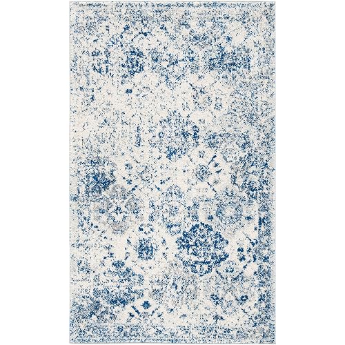 SAFAVIEH Madison Collection Accent Rug - 2'3" x 4', White & Royal Blue, Floral Medallion Trellis Design, Non-Shedding & Easy Care, Ideal for High Traffic Areas in Entryway, Kitchen, Bedroom (MAD611C)