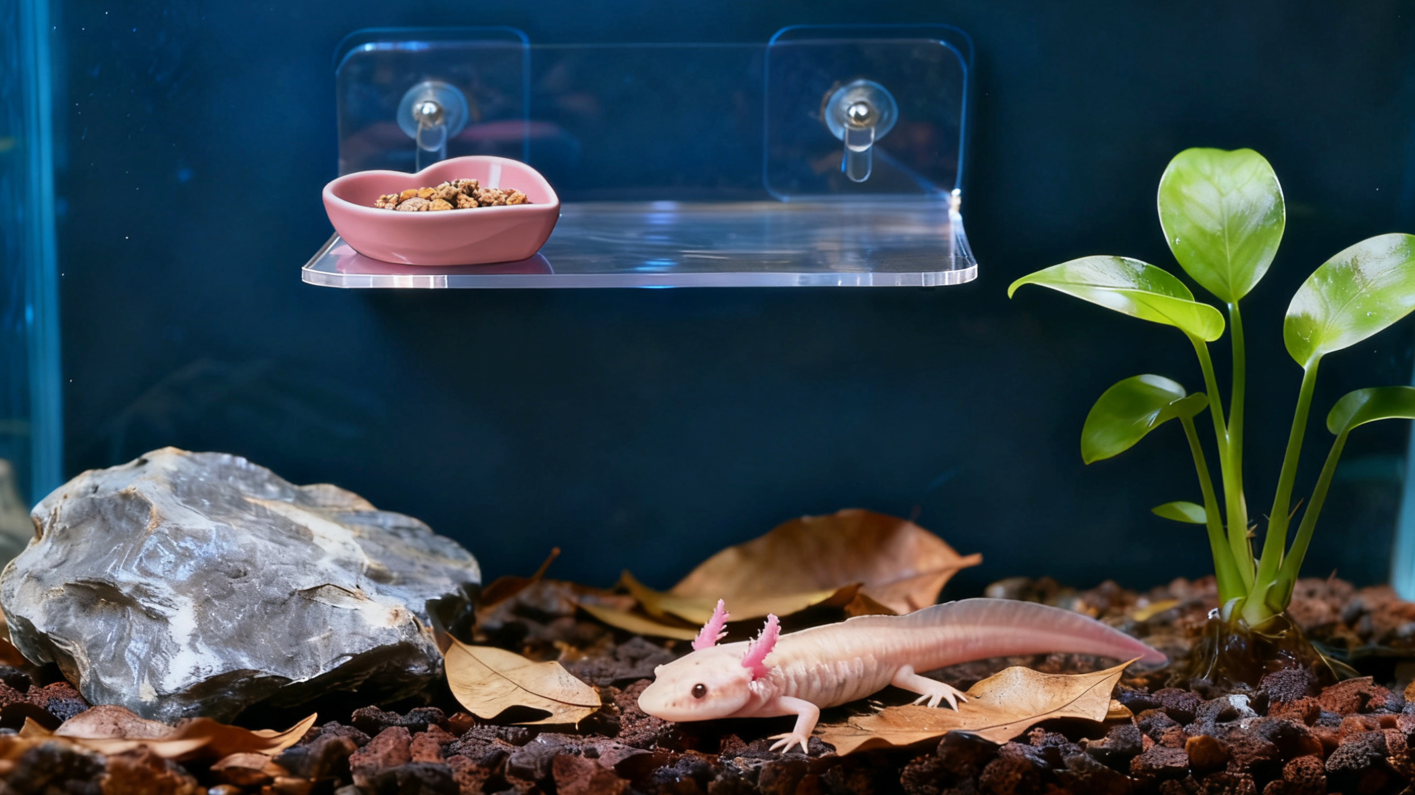 Axolotl Feeding Shelf with Feeder Bowl, Axolotl Hammock for Aquarium with Feeding Tray, Axolotl Tank Accessories for Bearded Dragons, Geckos, Lizards, Hamsters, Crabs : Pet Supplies