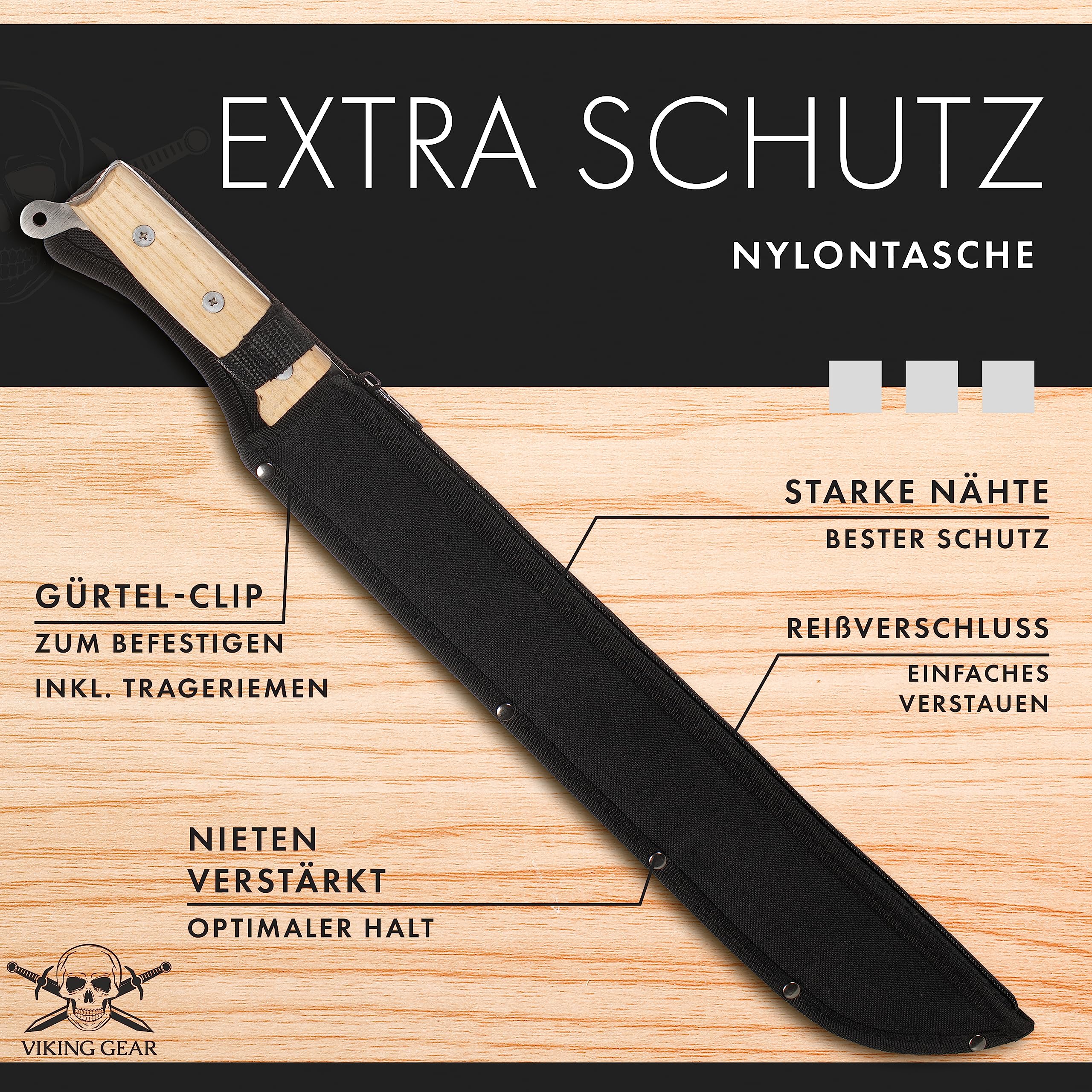 Grande machete davvero affilato, lama Full Tang in acciaio inossidabile con manico in legno avvitato in 3 punti - Lunghezza totale del machete 55 cm