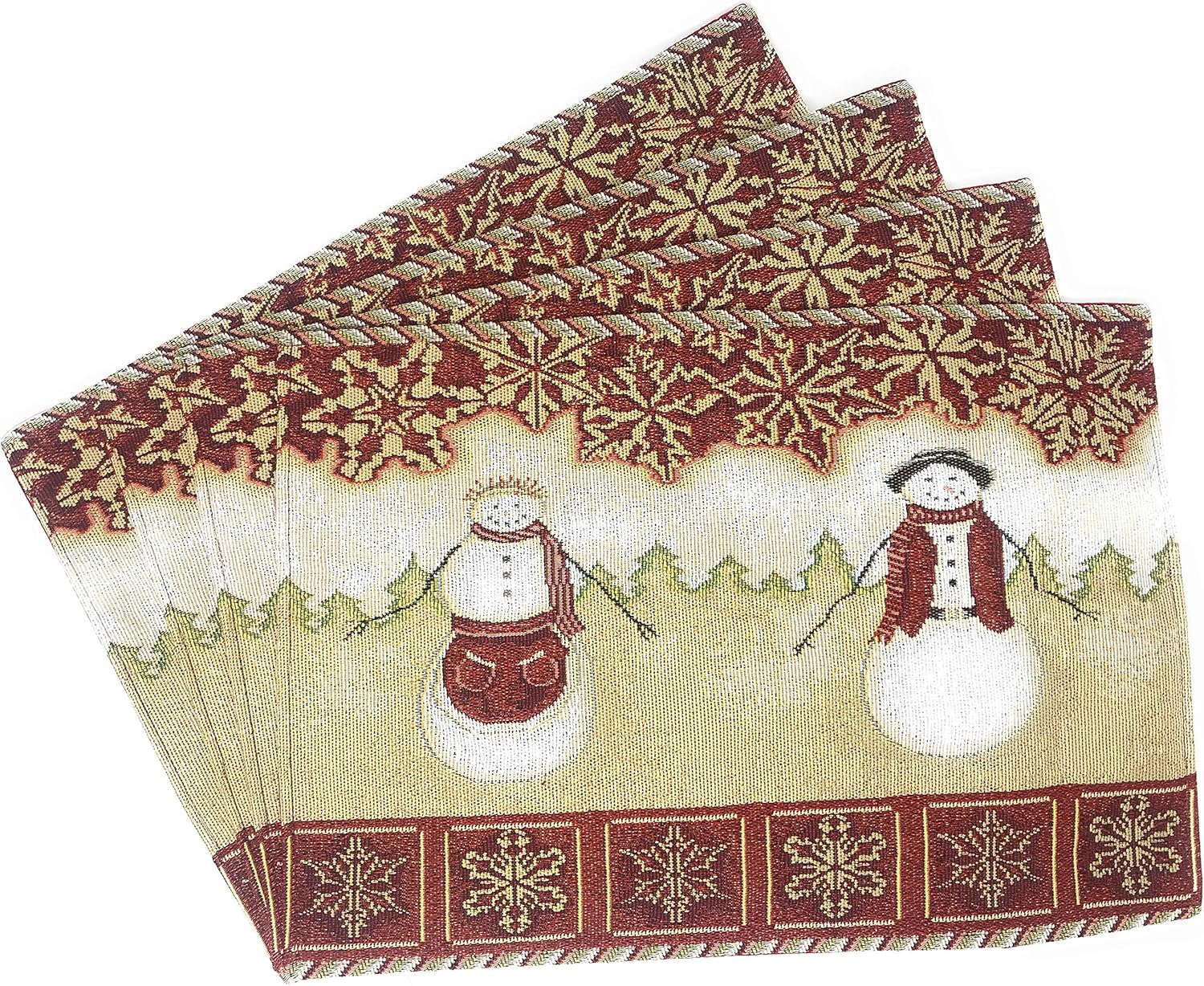 Hottest Sale Tache Mr. and Mrs. Snowman Couple Vintage Christmas Eve Holiday Snowflakes Traditional Red Beige Decorative Woven Tapestry Placemats, 13x19” Amazon Crazy 🔥 Deals Tache Mr. and Mrs. Snowman Couple Vintage Christmas Eve Holiday Snowflakes Traditional Red Beige Decorative Woven Tapestry Placemats, 13x19”