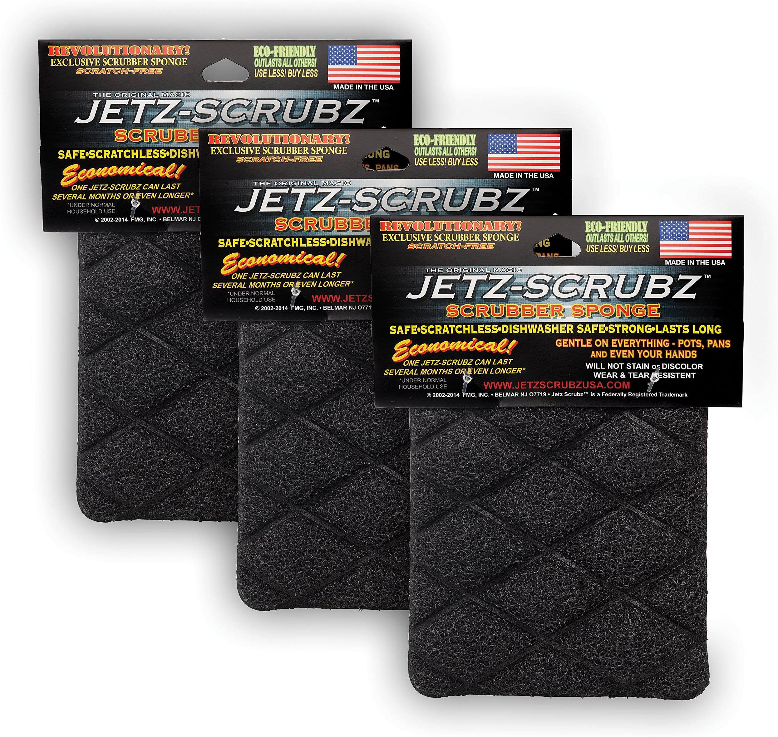 Jetz-Scrubz Scrubber Sponge, Rectangular, Set of 3
