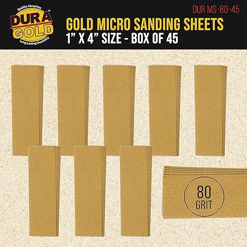 Miniatura 9 de Dura-Gold Micro hojas de papel de lija doradas de 1 x 4 pulgadas, grano 400 (caja de 45) - Parte trasera de gancho y bucle, carpintería para muebles