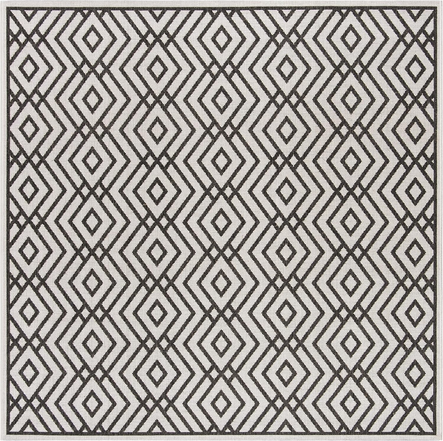 SAFAVIEH Washable Rug Outdoor Linden Collection - 6'7" Square, Light Grey & Charcoal, Non-Shedding & Easy to Clean, Ideal for Patio, Backyard, Mudroom (LND126A)