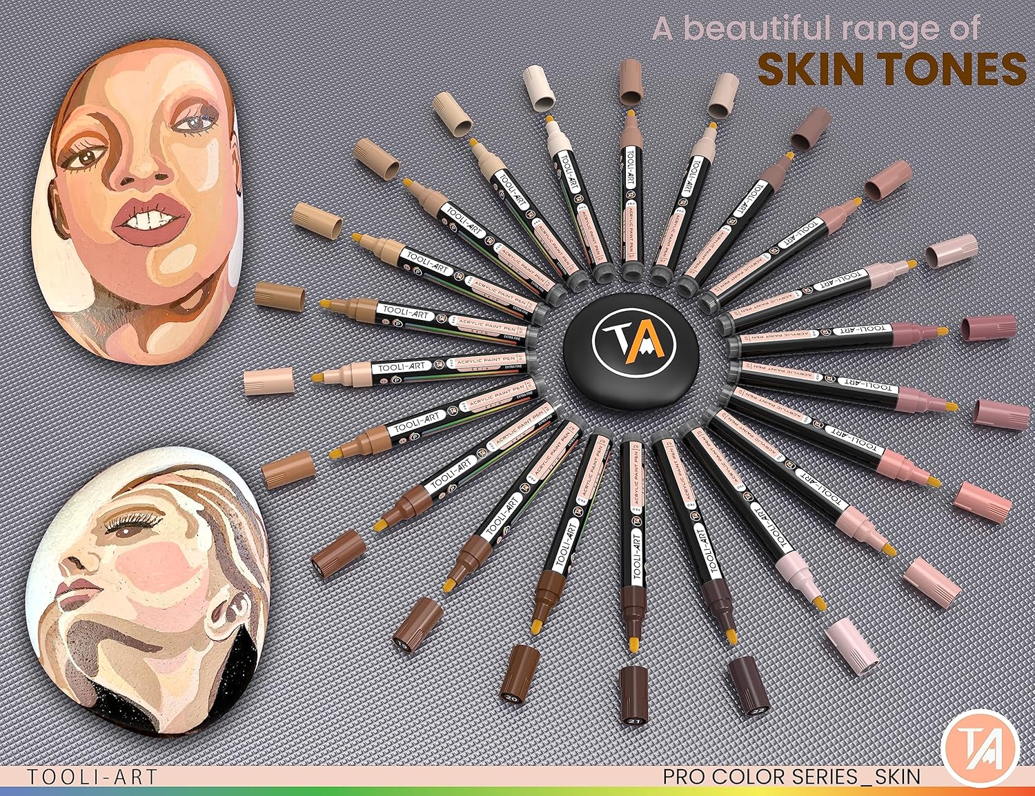 TOOLI-ART 22 Acrylic Paint Markers Paint Pens Pro Color Series Set 3mm Medium Tip for Rock Painting, Glass, Mugs, Wood, Metal, Glass Paint, Canvas, DIY. Non Toxic, Waterbased, Quick Drying (SKIN) - Image 3