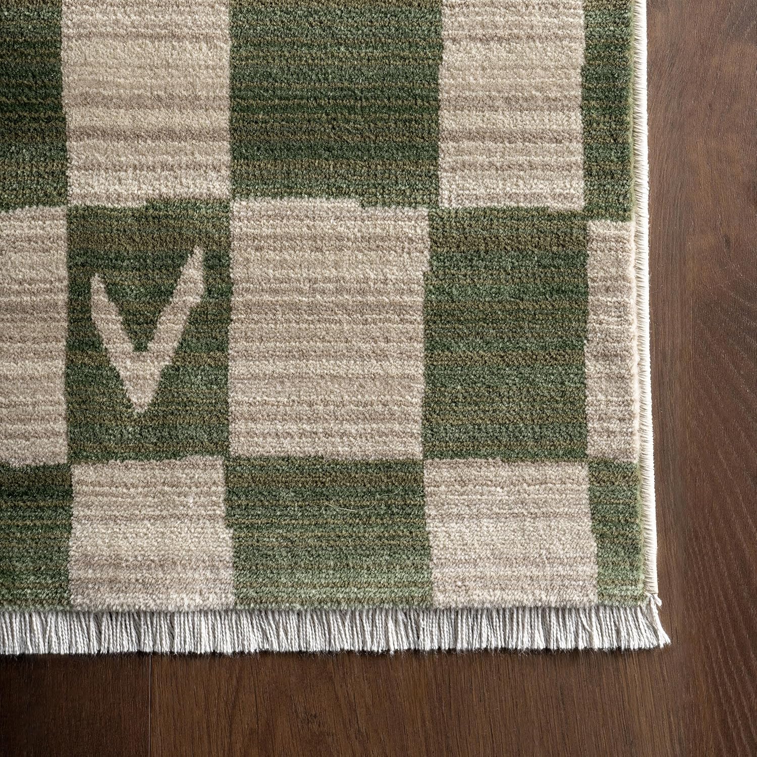 Nuloom Fringed Performance Dominique Green/Beige, 3'3" x 5', Checkered, Soft and Cozy, High Traffic, Stain Resistant, Easy Clean, Durable Area Rug for Bedroom, Living Room, Dining, Foyer, Entryway