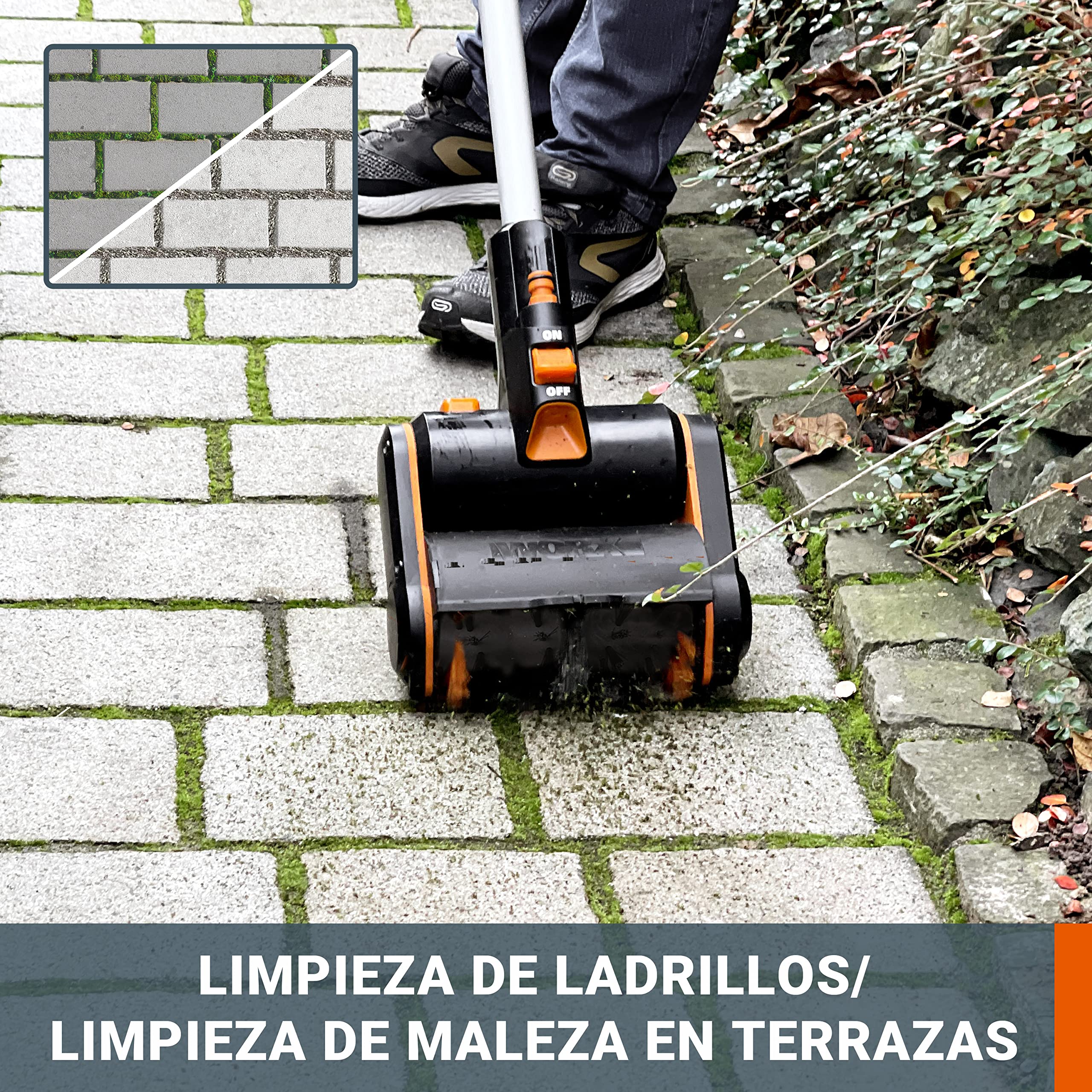WORX WG441E Cepillo multifunción 20V-4Ah, limpieza profunda de suelos, baldosas, hormigón y cubiertas, conexión de agua, cambio rápido de accesorios, 2 velocidades, cepillo de nylon, alambre incluidos