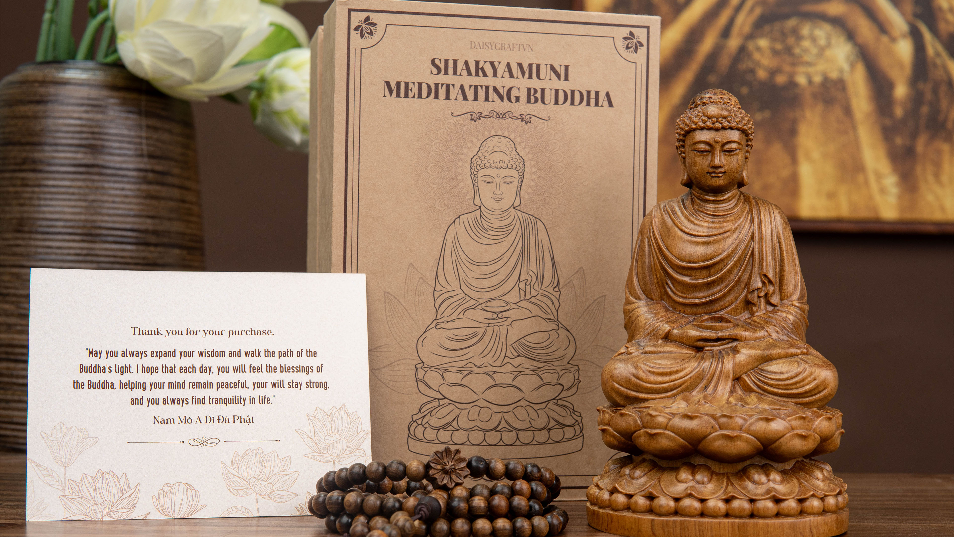 Amazon.com: DAISYCRAFTVN Buddha Statue – Wooden Shakyamuni Buddha