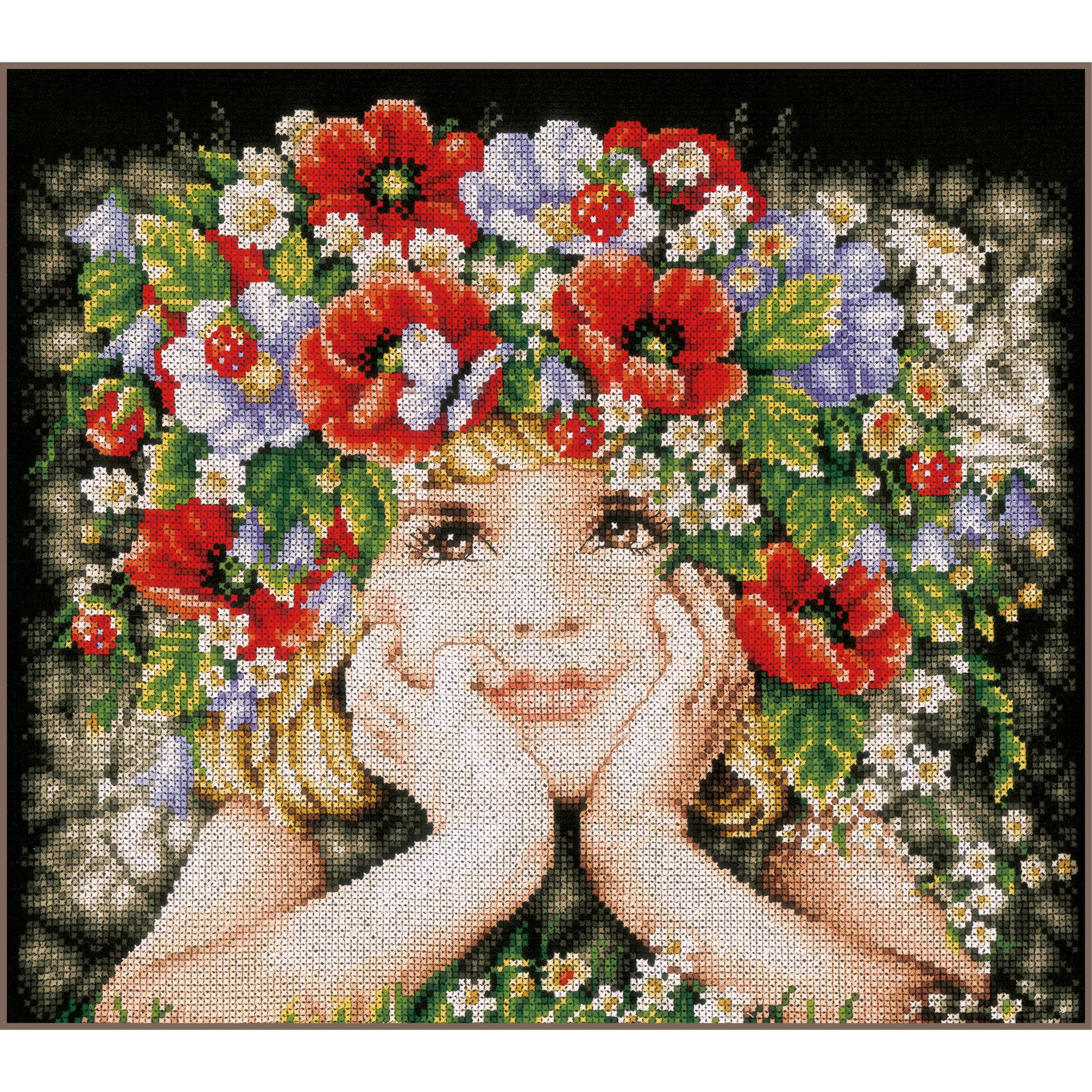 LANARTE Haft Krzyżykowy Liczony Zestaw Obraz do Haftu DZIEWCZYNA Z KWIATAMI Zrób to Sam Zestaw Kreatywny dla Dorosłych Rękodzieło Artystyczne 31 x 26 cm Dekoracja Ścienna DIY Cross Stitch Kit
