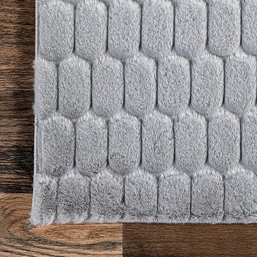Miniatura 5 de nuLOOM Nia Tile - Alfombra de conejo sintético lavable a máquina, 5 x 8 pulgadas, color plateado