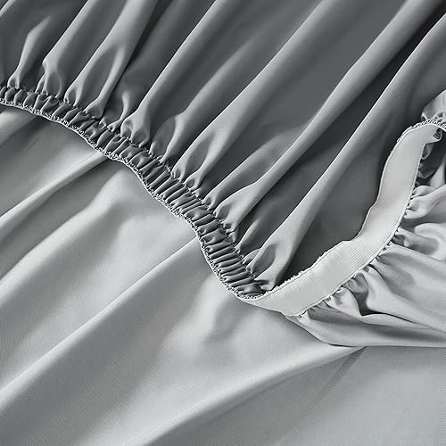 Miniatura 4 de Linen Closet Juego de sábanas de lujo de 4 piezas de 1200 hilos, tamaño Queen, gris claro