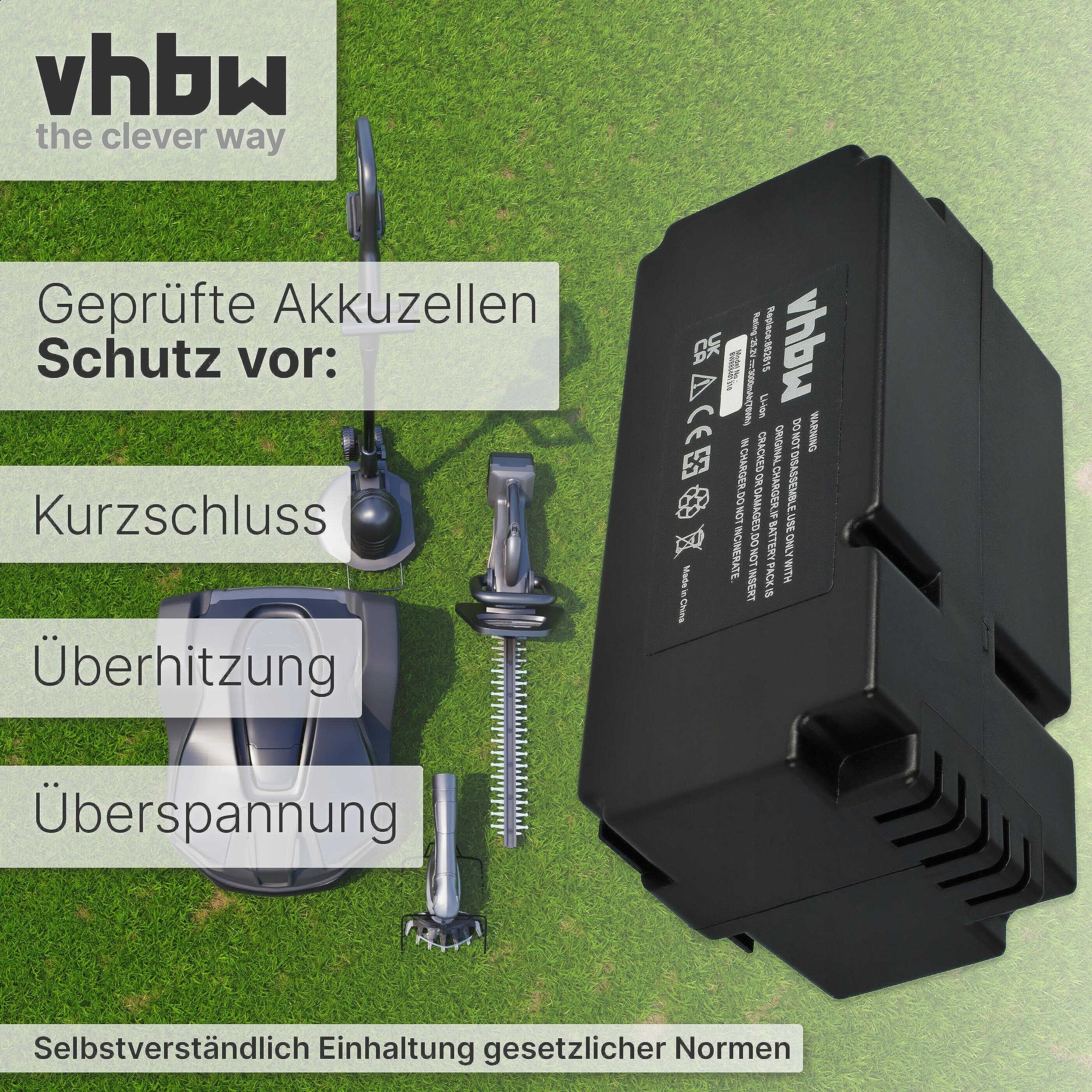vhbw Akumulator kompatybilny z kosiarką Yard Force SA650B, NX80i, NX100i, LUV600Ri, LUV1000Ri, Classic 600B, Classic 500B (3000 mAh, 25,2 V, Li-Ion)