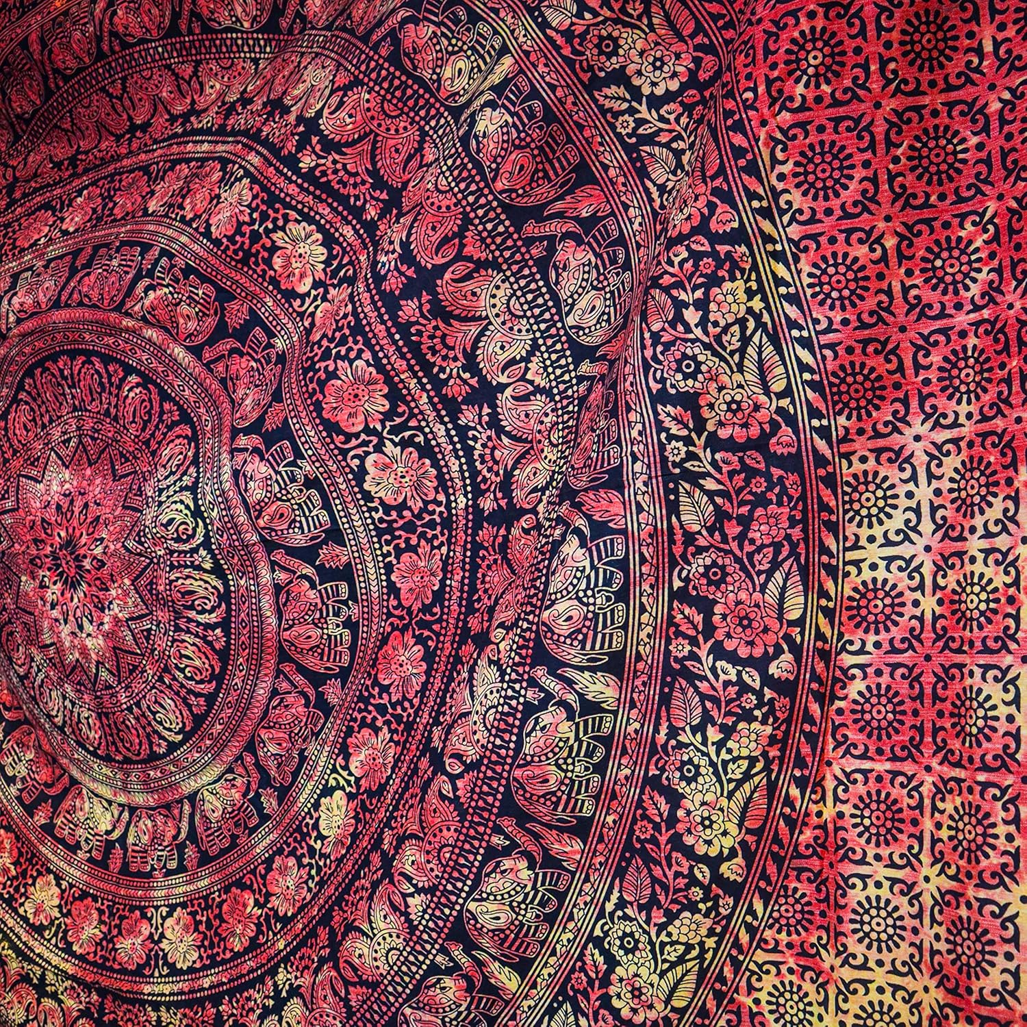 Craft Trade Indian Cotton Mandala Wall Hanging Tapestry for Aesthetic Boho Hippie Living Room, Meditation & Bedroom Décor - Orange - 84x90 Inches