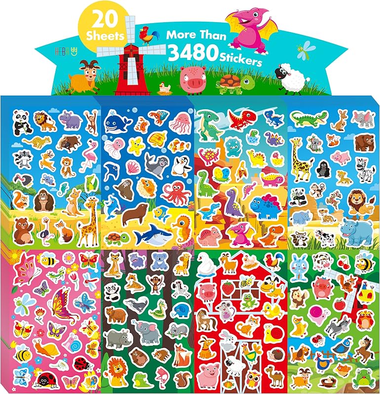 3480+ Animal Stickers, 170+ Adorable Cartoon Animal Designs, Motivational Animal World Pack Labels for Teacher Classroom Reward Gifts Encourage Kids to Do Chores Go to the Toilet (20 Sheets)