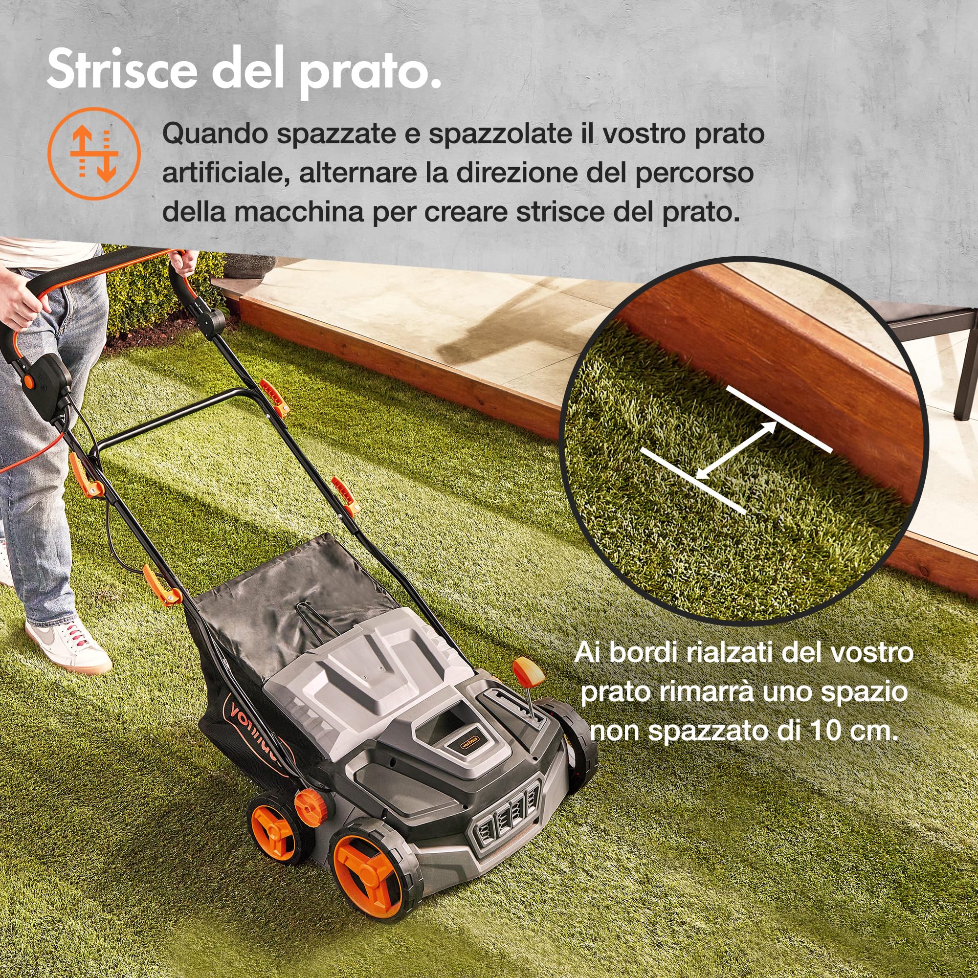 VonHaus Spazzolatrice per Erba Sintetica Elettrica, Spazzatrice Prato Sintetico, con Sacca di Raccolta, 5 Altezze Regolabili, Larghezza di Lavoro 330-380mm, Manico Pieghevole (Servizio Pesante)