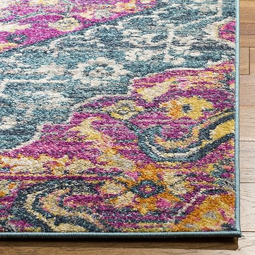 Miniatura 4 de SAFAVIEH Madison Collection - Alfombra de área de 9 x 12 pies, color azul y fucsia, diseño de medallón bohemio, no desprende pelusa y de fácil