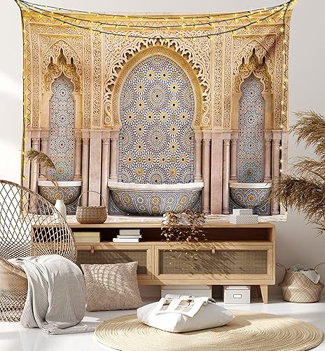 Miniatura 7 de Ambesonne Tapiz marroquí tamaño King, típica fuente marroquí de azulejos en la ciudad de Rabat cerca de la torre Hassan, colcha para colgar en la