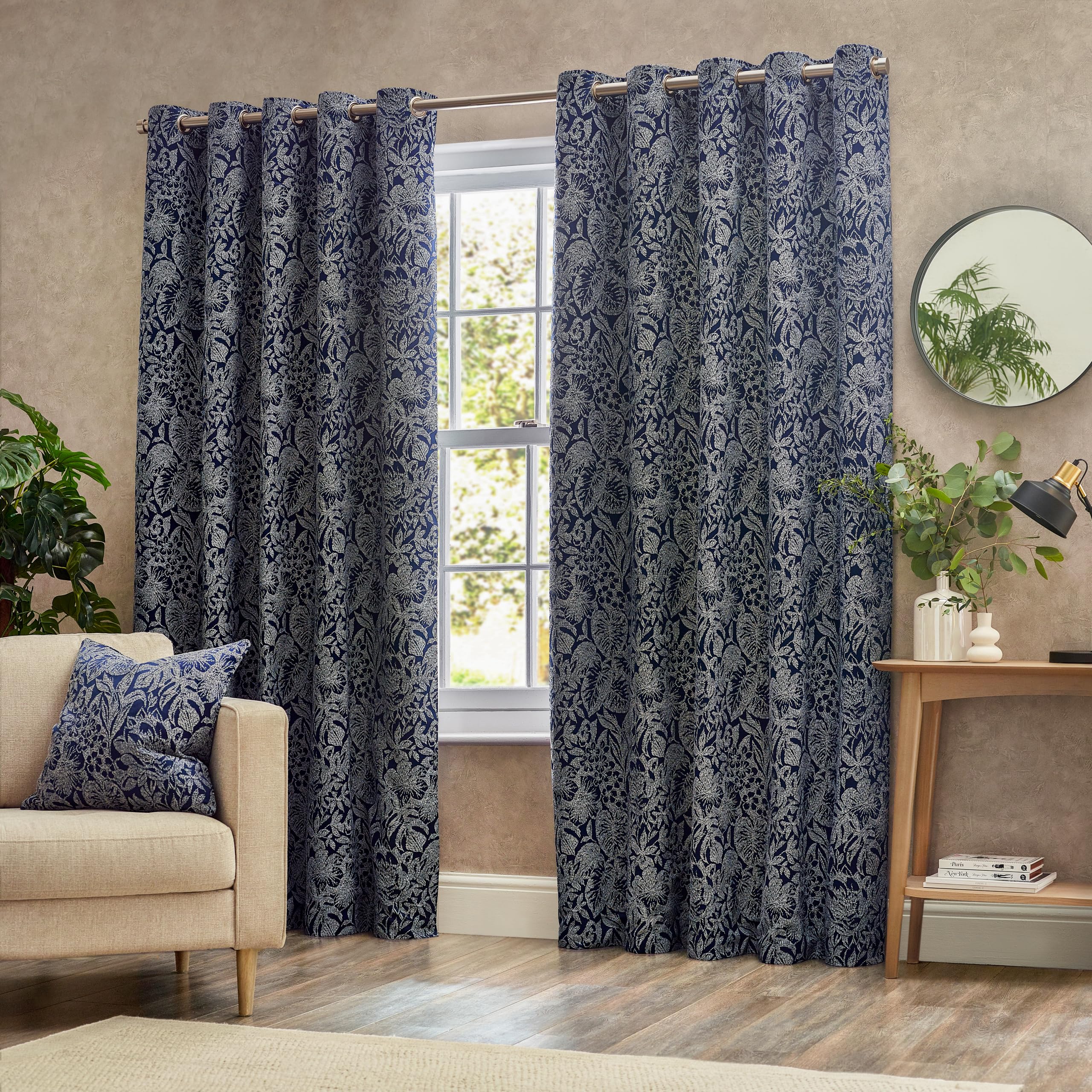 furn. Wylder Nature Bali Botanical Jacquard Eyelet Curtains, Midnight, W 66.1" x L 53.9" (1 Panels) - Image 2