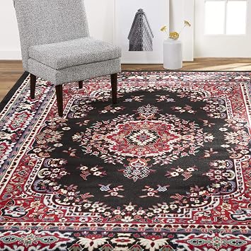 Home Dynamix Premium Sakarya Traditional Medallion Border Area Rug, Black, 21"x35" Rectangle