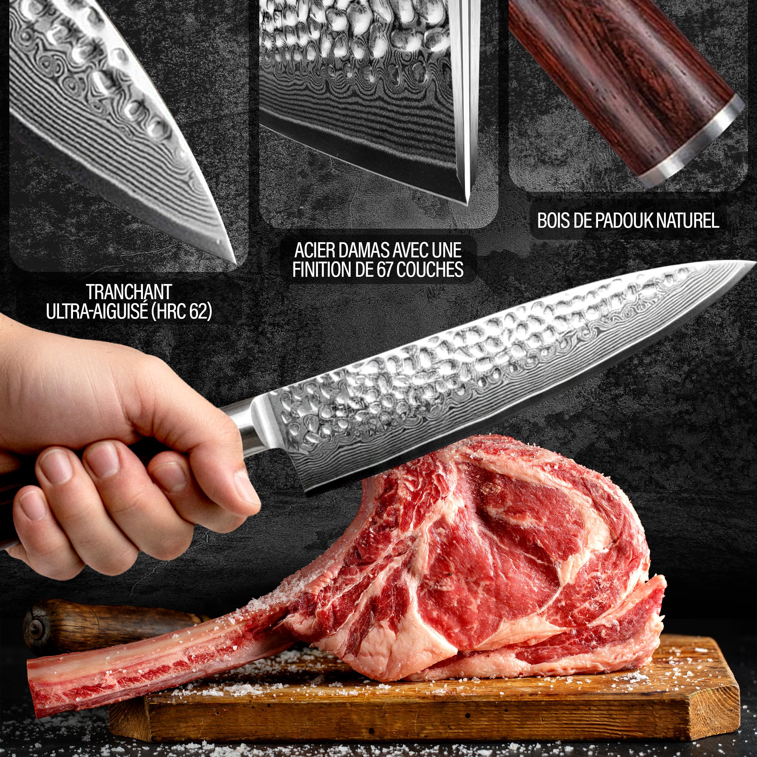 Coltello da chef Coltello da cucina giapponese Gyuto in acciaio Damasco inossidabile a 67 strati | Extremely Sharp Professional Kitchen Knife | Durevole Chef Knife (HRC 62, Legno Padouk)