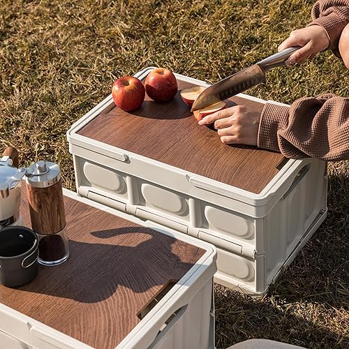 Miniatura 3 de YEEON Estuche de almacenamiento para acampar al aire libre con tapa de madera, organizador de camping plegable, caja de almacenamiento plegable para