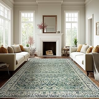 Dark Green Area Rugs 8x10 for Living Room Washable Non Slip Low Pile Eme...