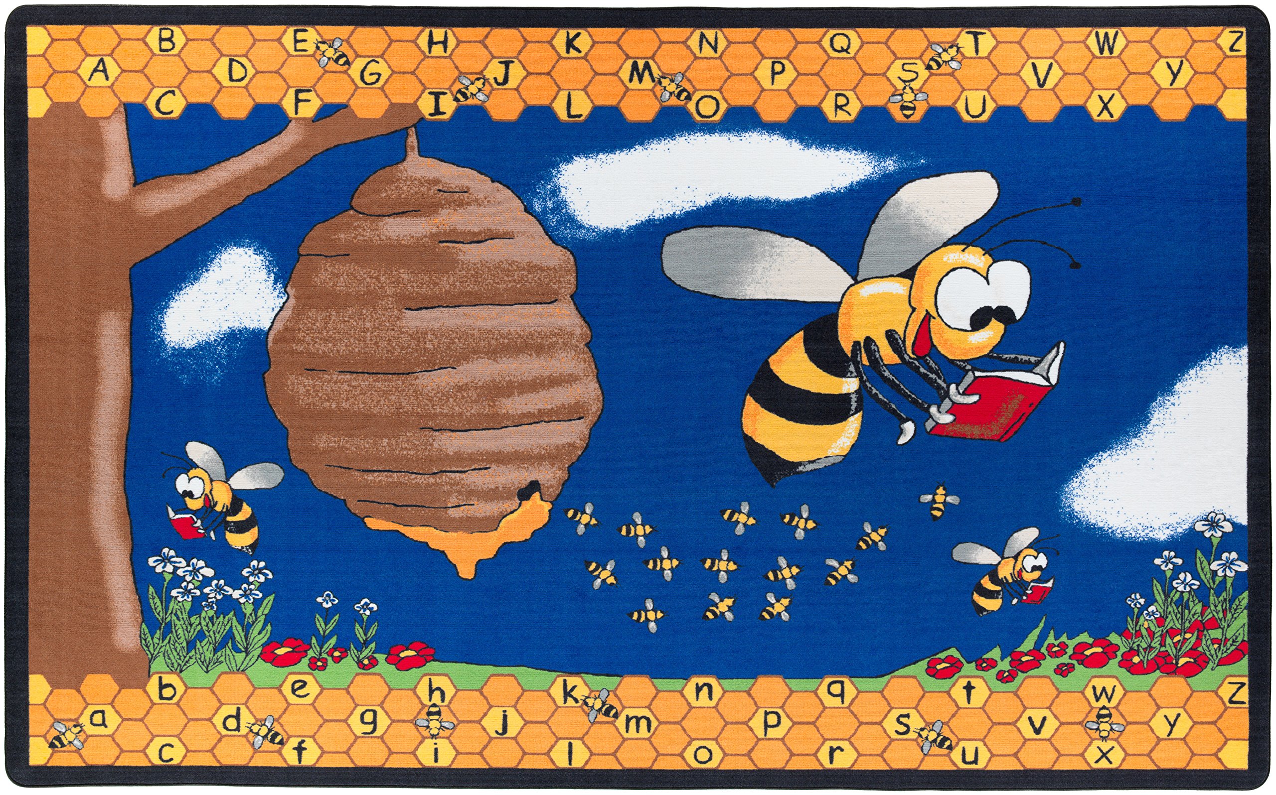 Flagship Carpets Busy Bee Cartoon Reading Bug Children's Classroom, Kids Bedroom or Educational Area Rug, 10'6