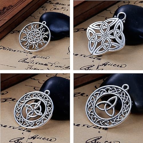 JGFinds Dijes con dije de nudo celta para hacer joyas tono plateado envejecido paquete de 20 5 de cada estilo tibetano dije de runa joyería wicca o