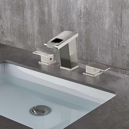 Miniatura 3 de LOOPAN Grifo de baño extendido LED, grifos de baño en cascada para fregadero de 3 agujeros, grifo de fregadero de baño de 8 pulgadas, 2 asas, grifos