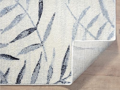 Miniatura 8 de Abani Alfombra de área de 4 x 6 pies con estampado floral de hojas, color azul marino y crema, alfombra de comedor de estilo moderno sin