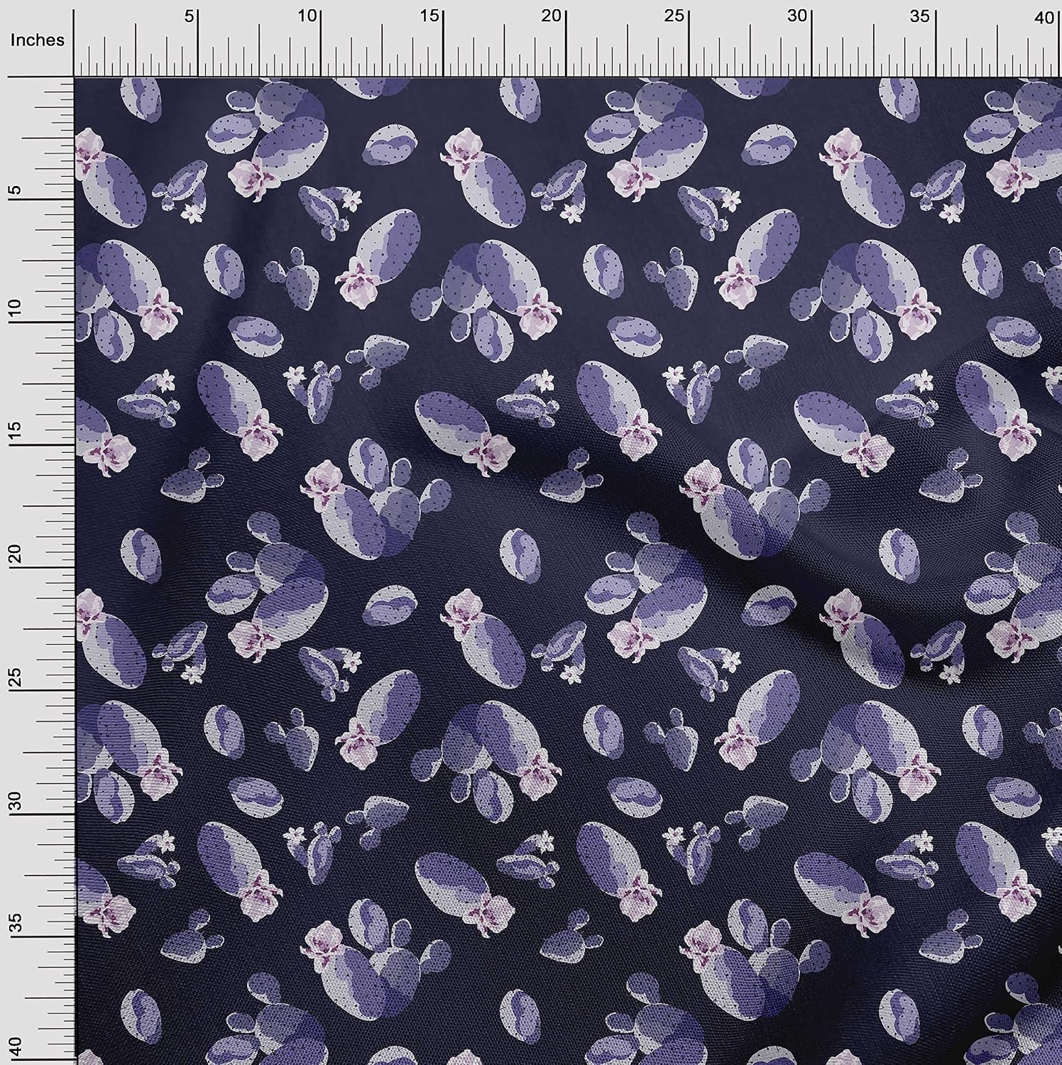 oneOone Cotton Flex Blue Fabric Cactus Sewing Material Print Fabric By The Yard 40 Inch Wide-68