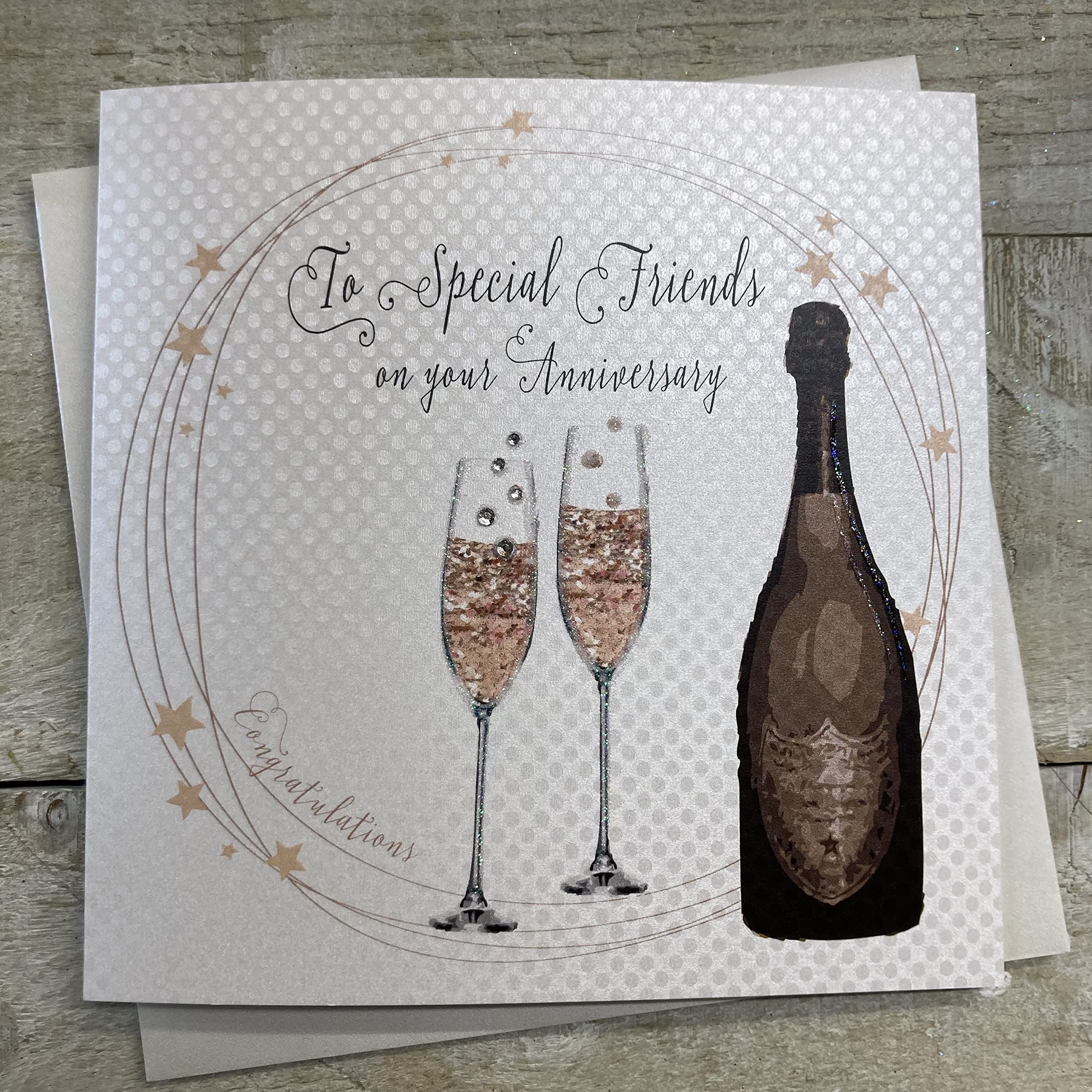 WHITE COTTON CARDS To Special Friends Congratulations, Handmade Anniversary Card (Champagne),16cm x 16cm